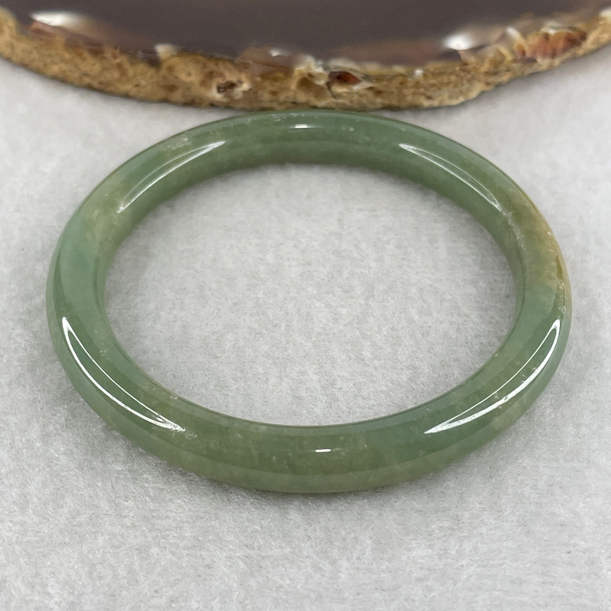 Natural Type A Green with Yellowish Jadeite Full Round Ding Dang Bangle |(24.55g | 50.9mm Inner Diameter | 7.4 x 7.0mm | Close to Perfect | Dual Wealth & Imperial Fortune Anchor, Abundance & Sovereign Bangle) - Huangs Jadeite and Jewelry Pte Ltd
