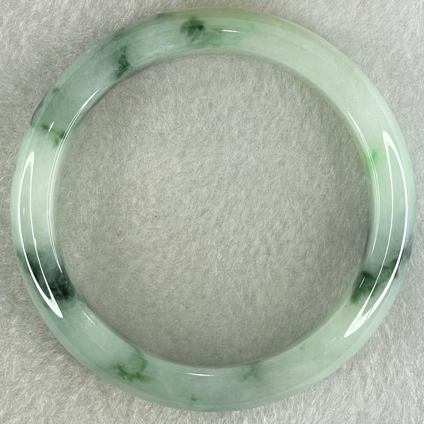 Type A Light Green with Dark Blueish Green Piao Hua Jadeite Bangle 45.99g Internal Diameter 53.1mm 11.7 by 7.8mm (Internal Line) - Huangs Jadeite and Jewelry Pte Ltd