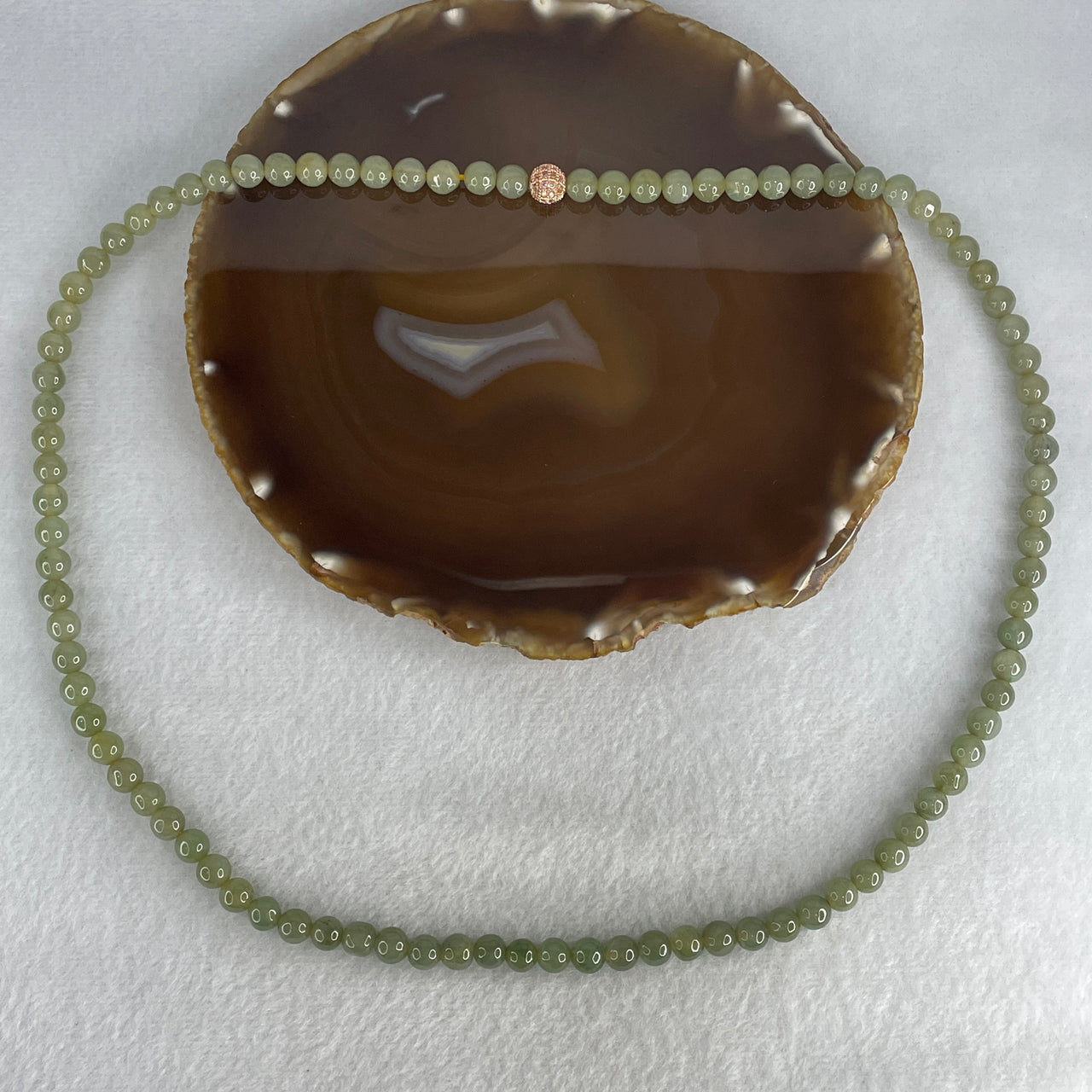 Natural Type A Semi-Icy Light Green Jadeite Beads Necklace | 62cm Round Jade Bead 92-Bead Mala Prayer Chain Necklace (56.09g, 7.1mm)