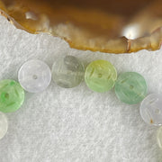 Natural Type A Light Green Light Lavender with Yellow Jadeite Ancient Coin Shape Beads Bracelet 11.58g 16cm 9.1mm 20 Beads - Huangs Jadeite and Jewelry Pte Ltd