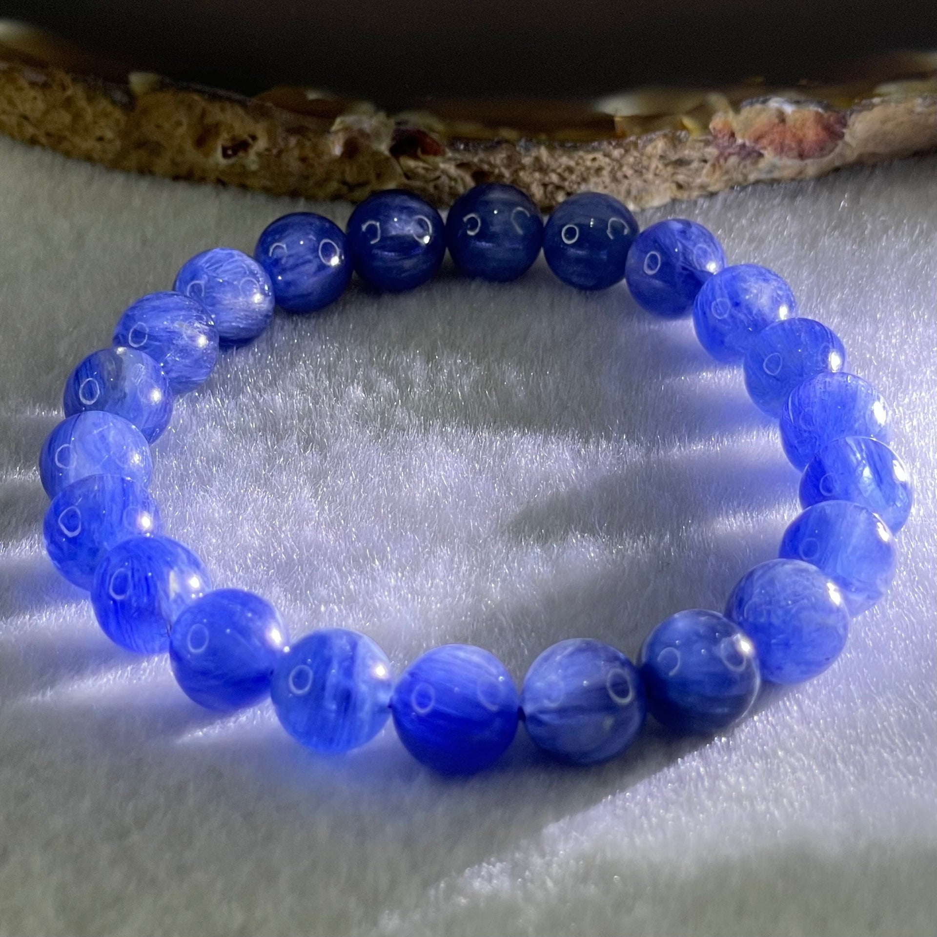 Natural Blue Kyanite Beads Bracelet 25.52g 15.5cm 8.8mm 22 Beads - Huangs Jadeite and Jewelry Pte Ltd