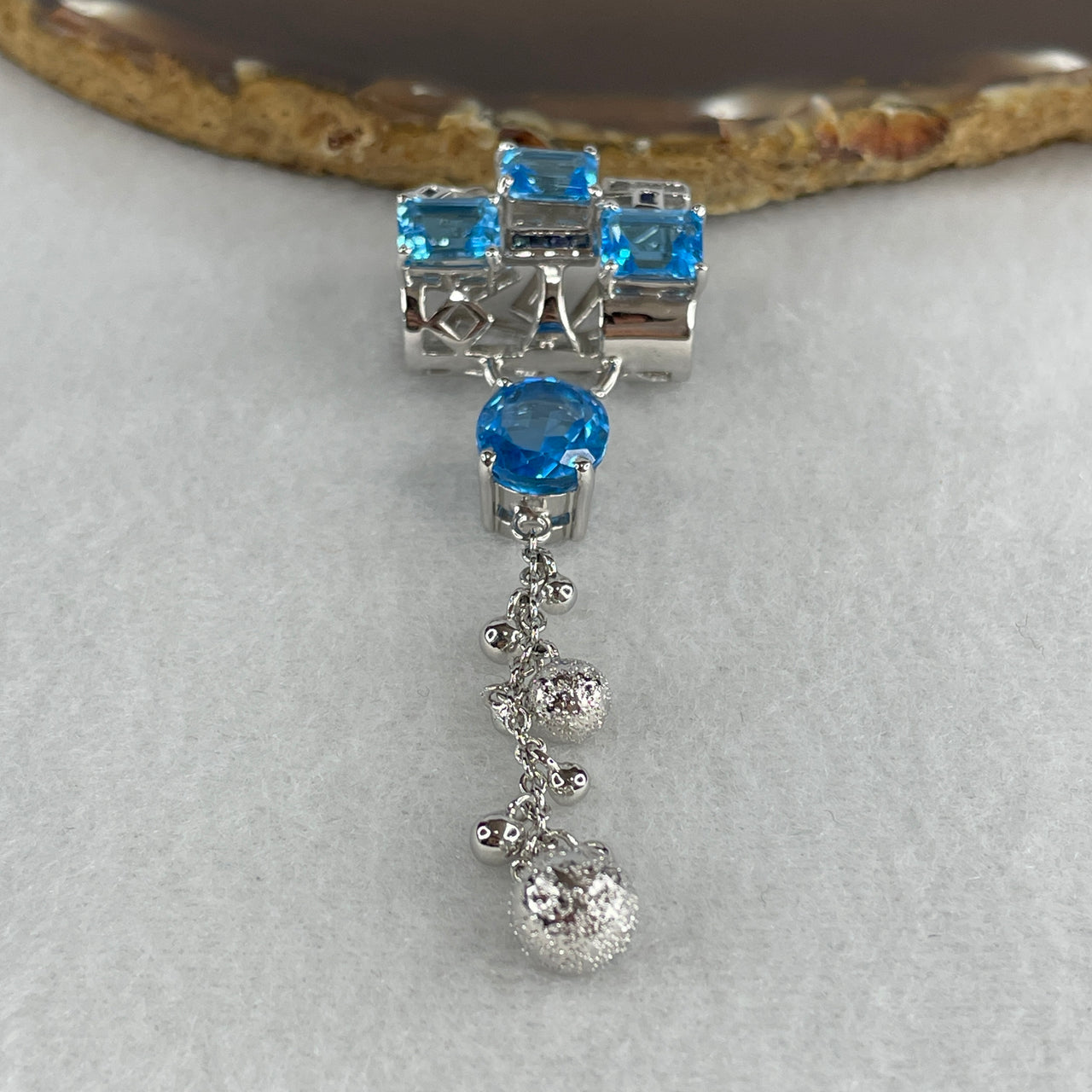 Natural Swiss Blue Topaz Convertible Pendant or Scarf Ring in S925 Sterling Silver | Multi-Wear Statement Jewelry (15.74g | 11.9 by 9.8 by 6.0mm 1 Bead - 7.8 by 6.0 by 3.0mm 3 Pcs )