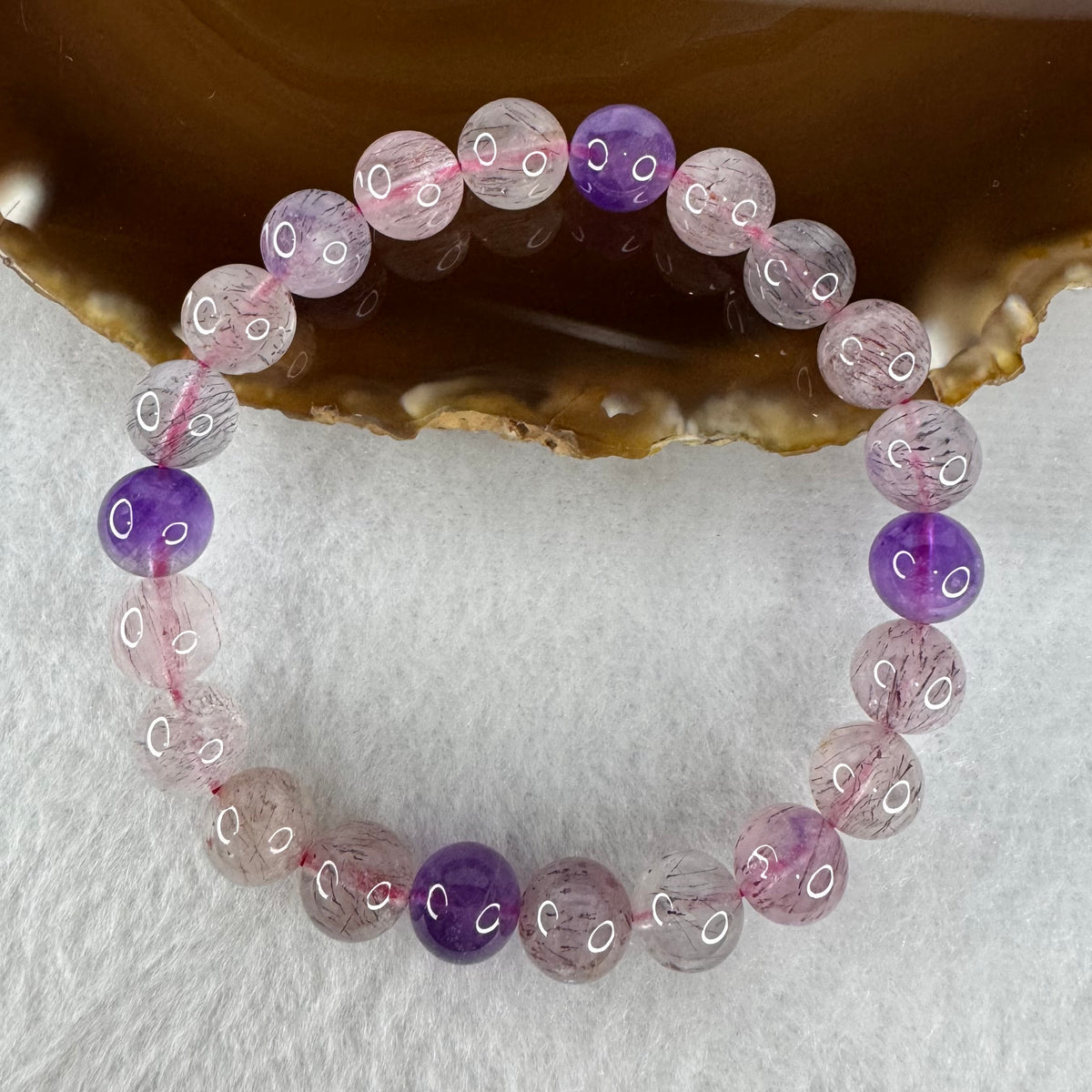 Certified Above Average Grade Natural Super 7 Crystal Beads Bracelet | 8.8mm Sacred 7-Mineral Synergy Power (19.74g | 15.5cm Wrist Sizing | 22 Beads)