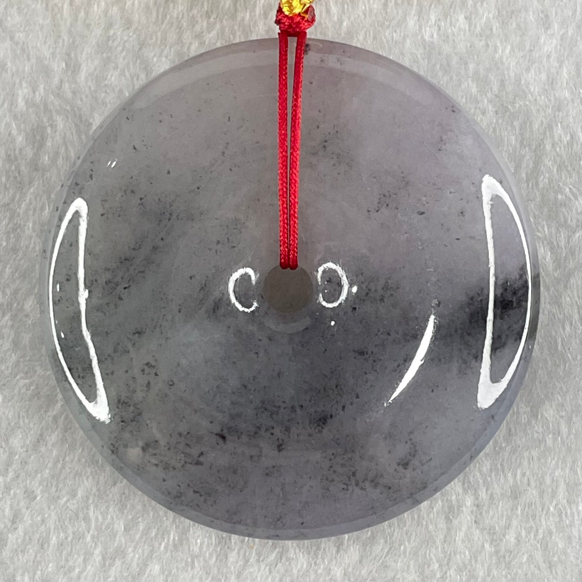 Type A Lavender with Wuji Grey Patches Jadeite Ping An Kou Donut Pendant Necklace 66.60g 52.1 by 9.7mm - Huangs Jadeite and Jewelry Pte Ltd