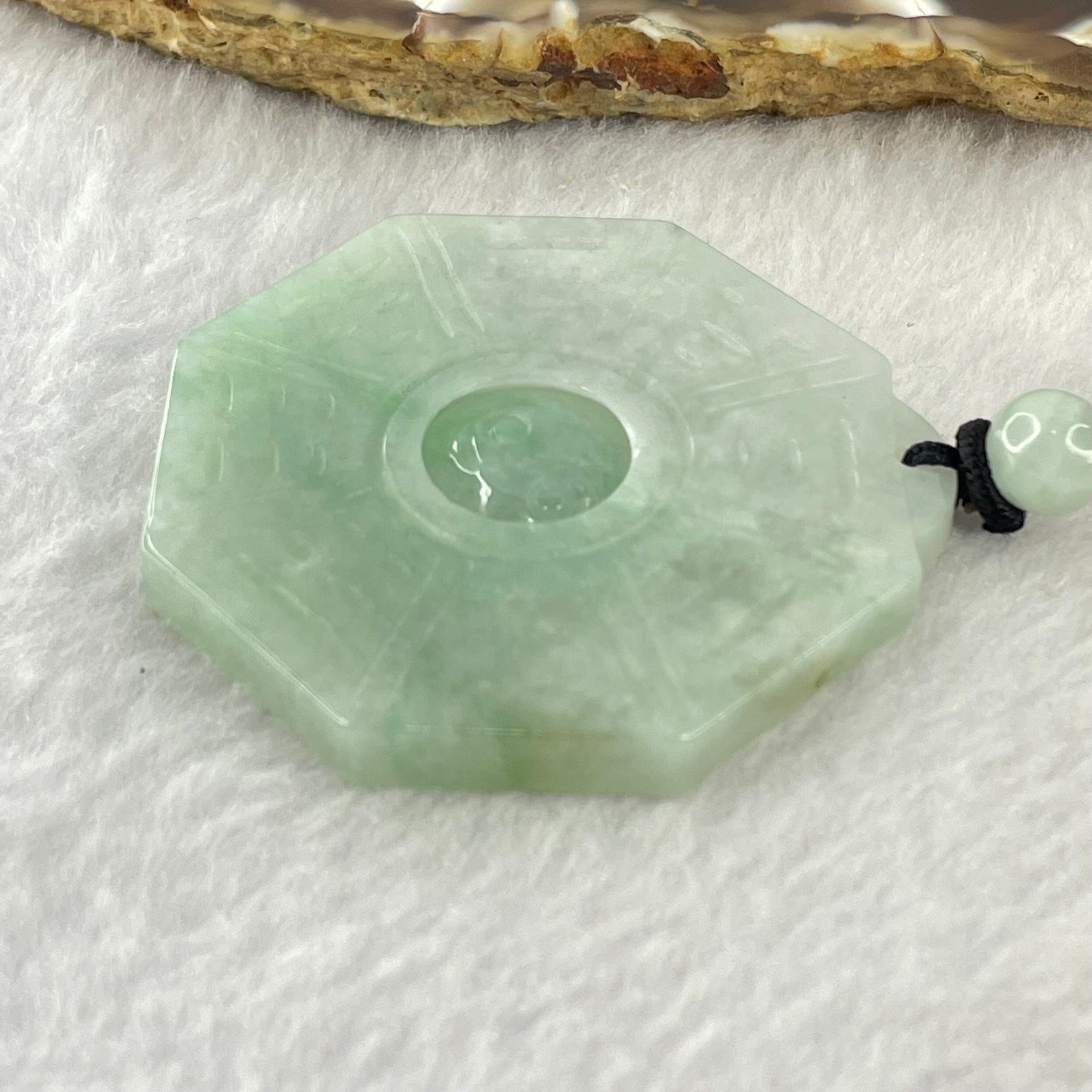 Type A Light Green Jadeite Tai Chi Bagua Pendant Necklace 33.87g 48.3 by 46.0 by 5.4mm - Huangs Jadeite and Jewelry Pte Ltd