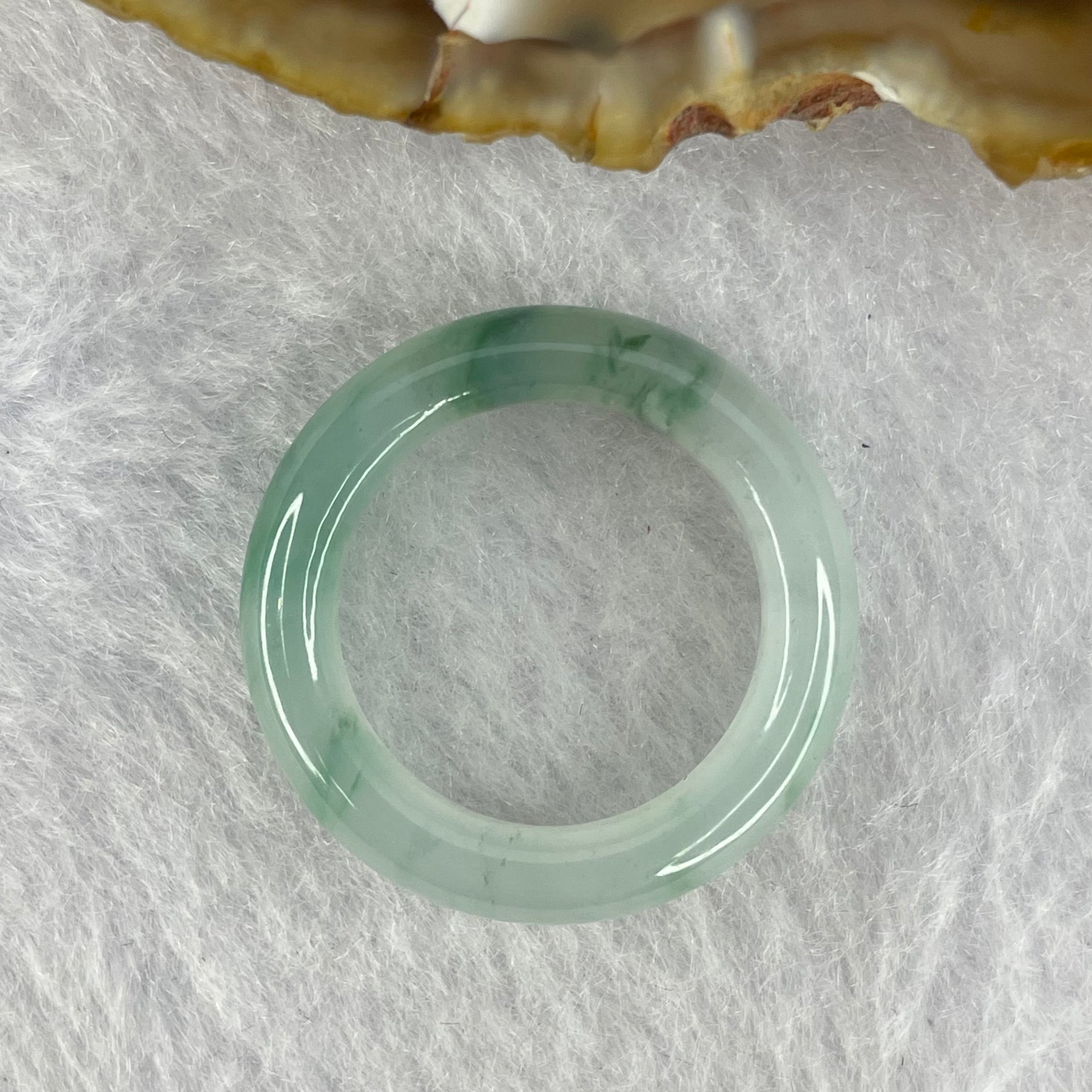 Type A Semi Icy Green and Dark Green Piao Hua Jadeite Ring 3.65g 5.7 by 3.9mm  US 6.5 / HK 14 (Very Slight Internal Line) - Huangs Jadeite and Jewelry Pte Ltd