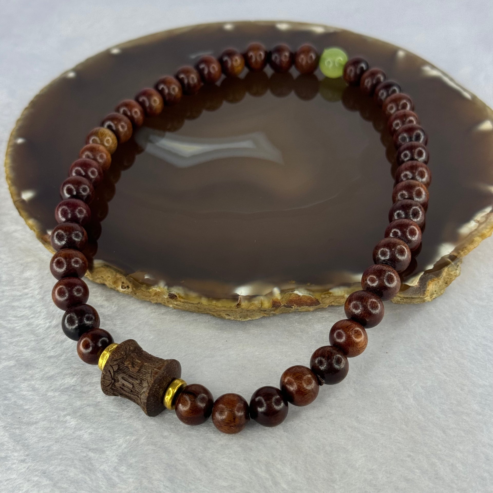 Natural Hainan Dalbergia Rosewood Beads Necklace 天然海南黄花梨手链 26.03g 10.1mm 40 Beads 17.2 by 15.1 mm 1 Om Mani Padme Hum Lulutong - Huangs Jadeite and Jewelry Pte Ltd