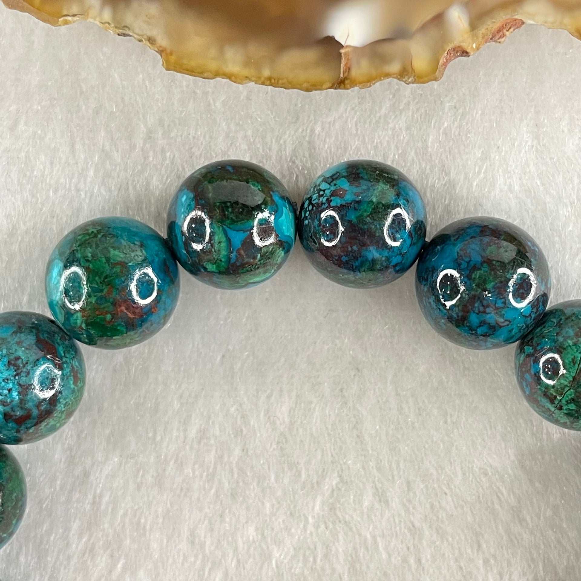 Good Grade Natural Blue Green Chrysocolla Phoenix Stone Beads Bracelet 42.69g 17cm 11.9mm 18 Beads - Huangs Jadeite and Jewelry Pte Ltd