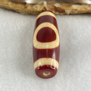Natural Powerful Tibetan Old Oily Red White Agate One Eye Gold Metal Element Dzi Bead Heavenly Master (Tian Zhu) 一眼金天珠 10.96g 37.5 by 13.5mm - Huangs Jadeite and Jewelry Pte Ltd