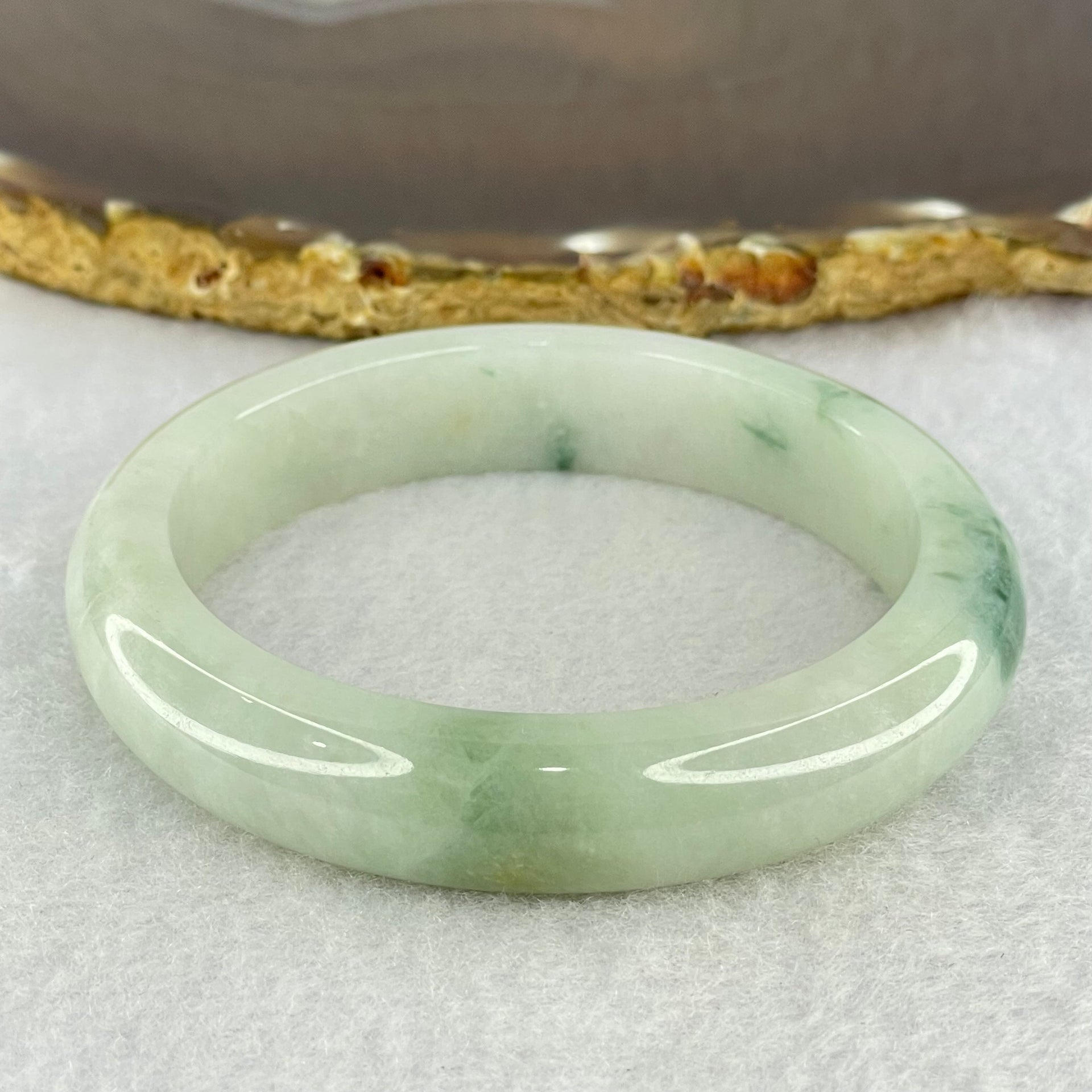 Type A Light Green and Dark Blueish Green Piao Hua Jadeite Bangle Internal Diameter 55.2mm 55.75g 12.5 by 8.8mm (External Line) - Huangs Jadeite and Jewelry Pte Ltd
