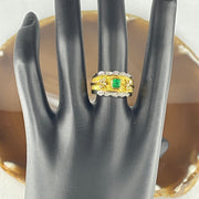 Natural Emerald Approx. 4.0 by 4.0 by 3.0mm with Natural Diamonds in Platinum PT900 and 18K Yellow Gold Ring Total Weight 9.80g US6.25 HK13.5 - Huangs Jadeite and Jewelry Pte Ltd