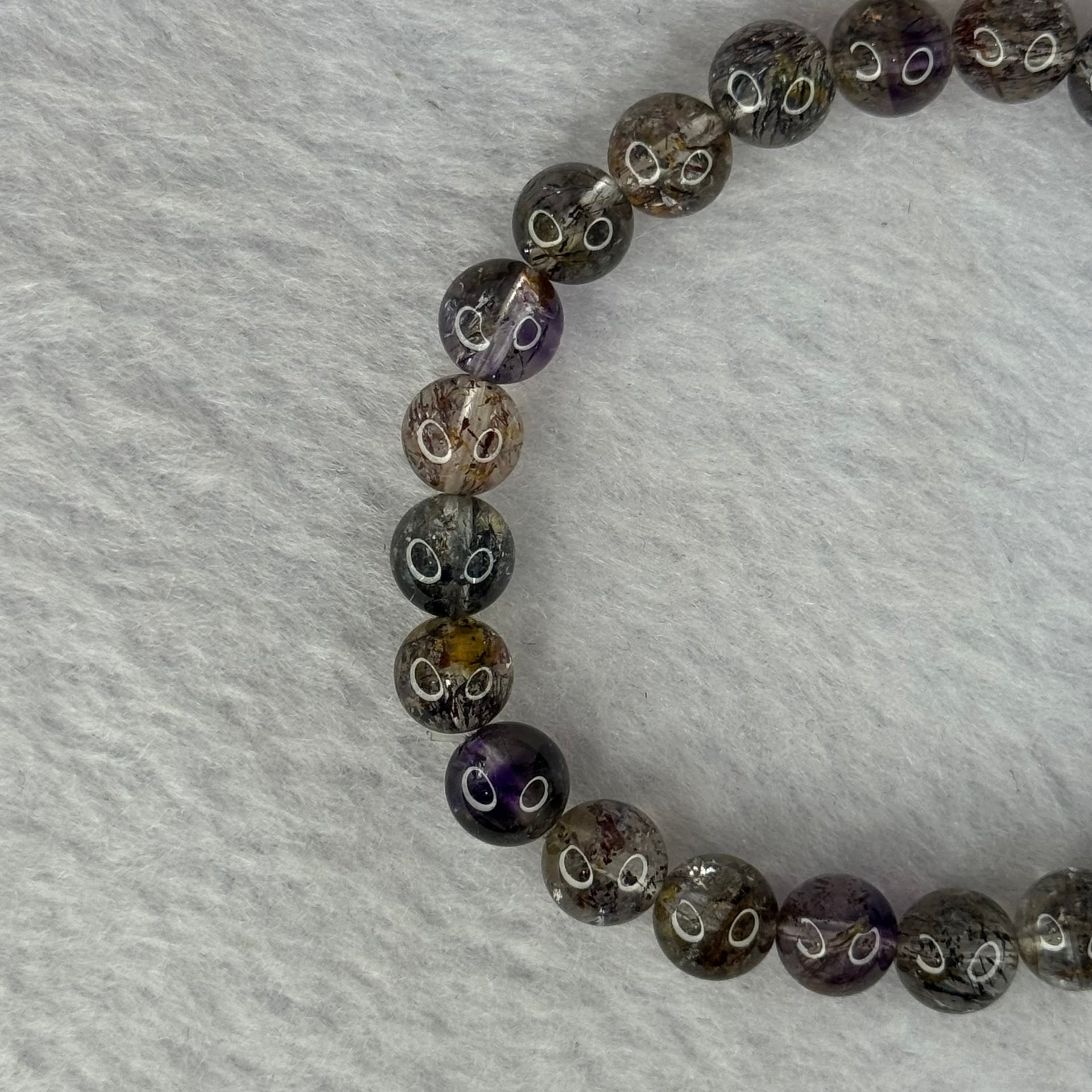 Rare Very Good Grade Natural Transparent Yellowish Black Super 7 Beads Bracelet 非常好的等级天然透明深黄黑色超级七珠手链 12.70g 14.5cm 7.3mm 25 Beads - Huangs Jadeite and Jewelry Pte Ltd