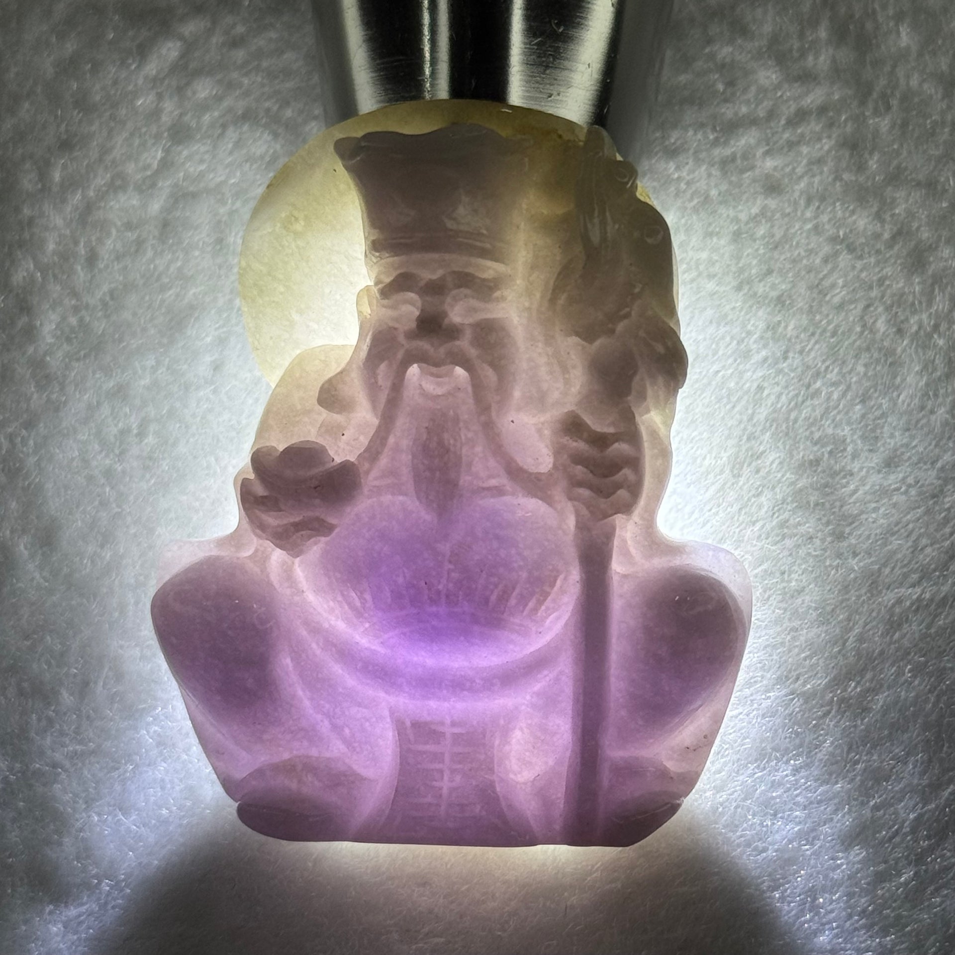 Type A Lavender with Slight Green Jadeite Tu Di Gong 38.27g 48.0 by 39.3 by 11.9mm - Huangs Jadeite and Jewelry Pte Ltd