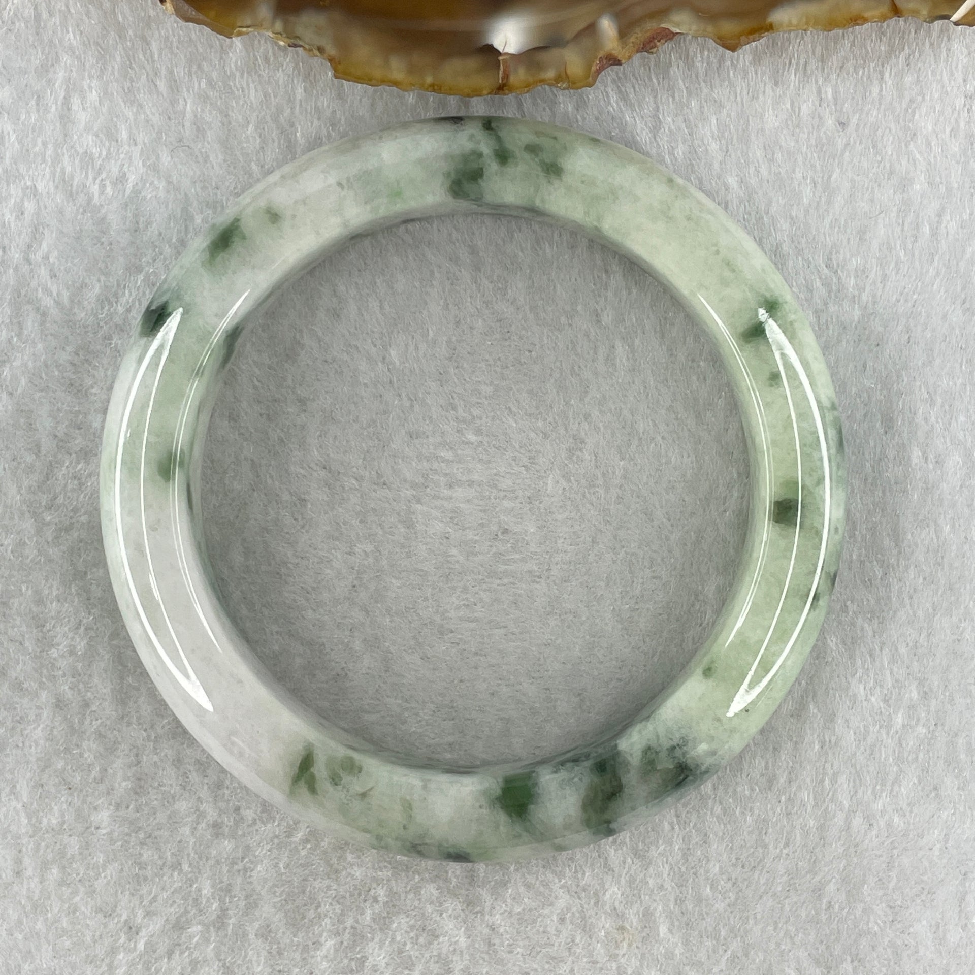 Type A Natural Light Green Light Lavender with Blueish Green Piao Hua Flora Patches Jadeite Bangle 53.61g Inner Diameter 51.5mm 12.2 by 8.5mm (Very Slight Internal Lines) - Huangs Jadeite and Jewelry Pte Ltd