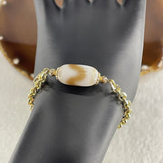Natural Powerful Tibetan Old Oily Agate Tiger Tooth Daluo Dzi Bead with Stainless Steel Gold Color Bracelet 10.37g 16cm 19.1 by 10.1mm - Huangs Jadeite and Jewelry Pte Ltd