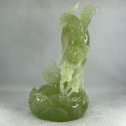 Natural Semi Icy Green Serpentine Phoenix on Pond and Flower Display 1,488.3g 175.0 by 230.0 by 129.0mm - Huangs Jadeite and Jewelry Pte Ltd