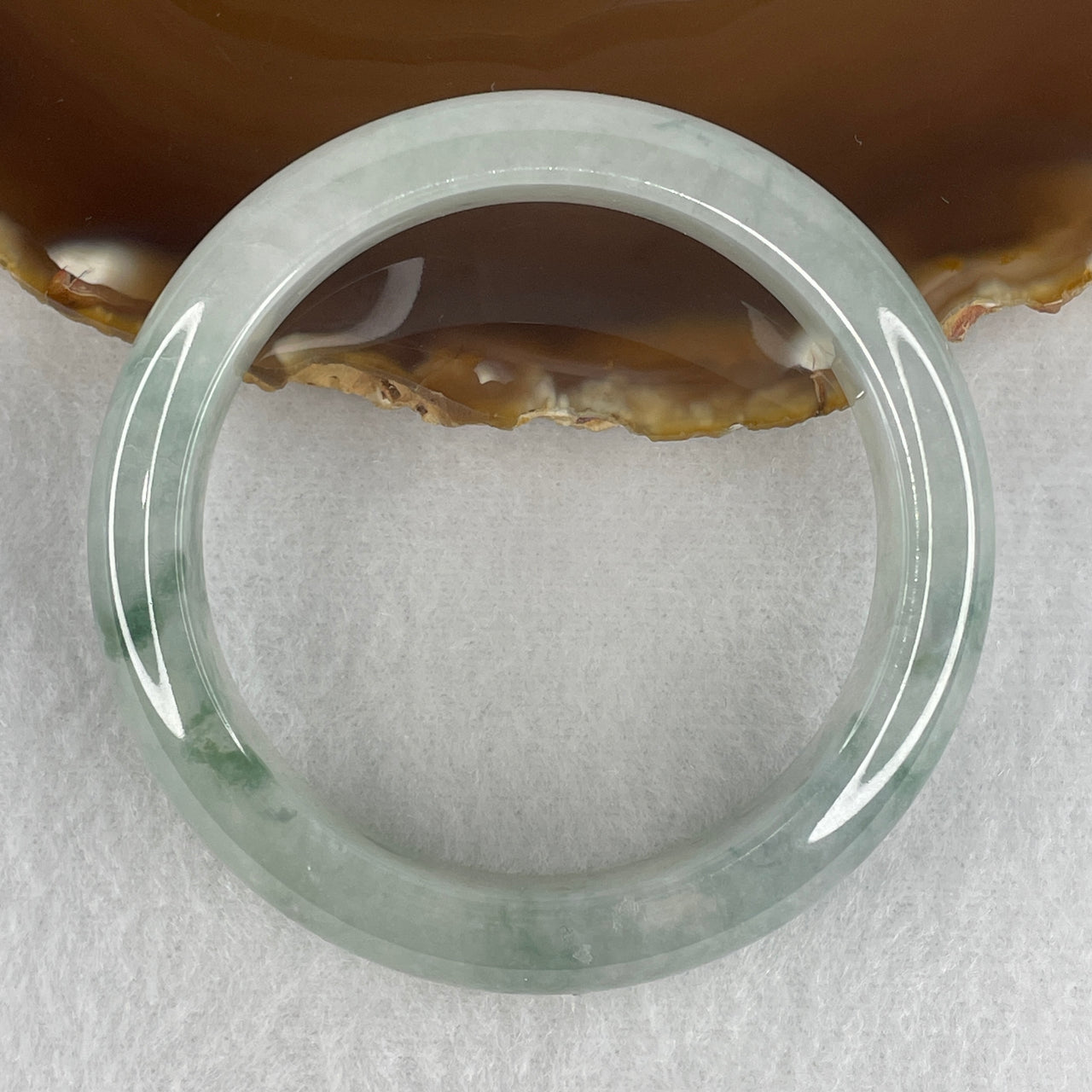 Certified Type A Light Green with Blueish Green Flora Jadeite Bangle | Untreated Floating Flower Lan Hua Fei Cui Bangle (55.90g | Inner Diameter 53.1mm | 13.0 x 8.2mm) (Very Very Slight Internal Line)