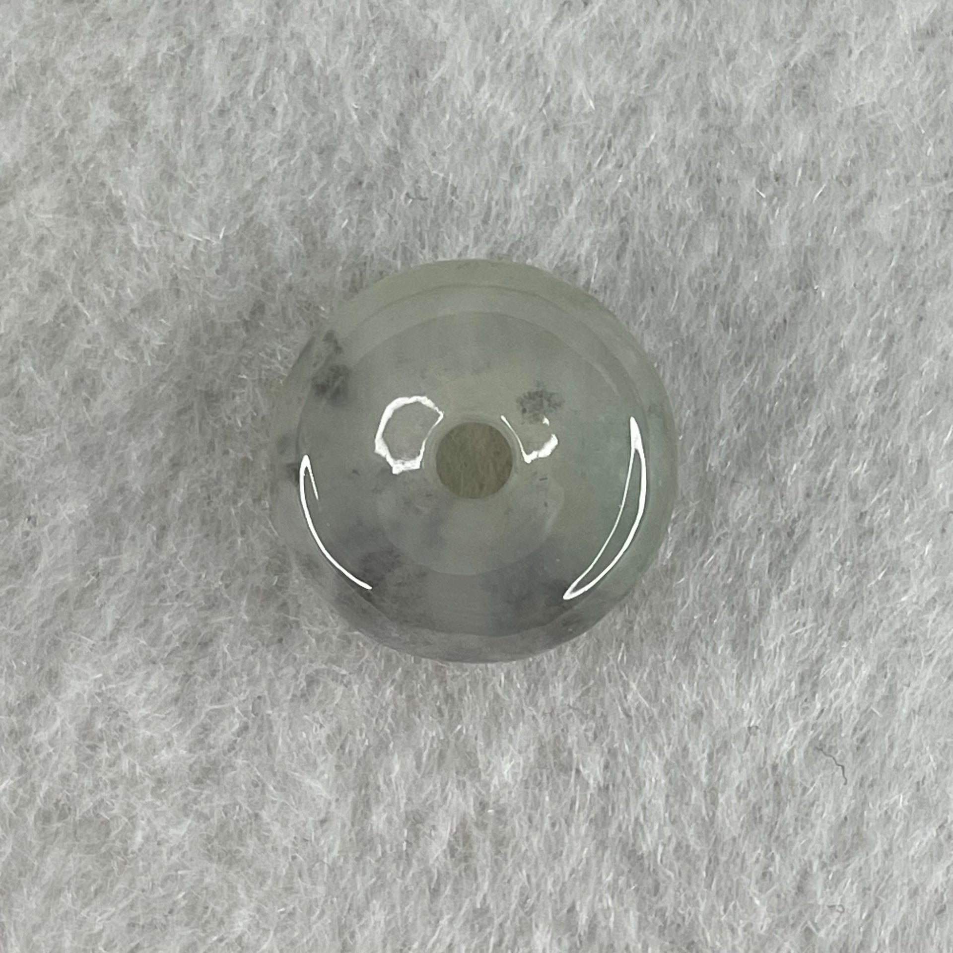 Type A Semi Icy Light Green With Wuji Grey Spots Jadeite Ping An Kou Donut Pendant 2.37g 13.6 by 6.1mm - Huangs Jadeite and Jewelry Pte Ltd