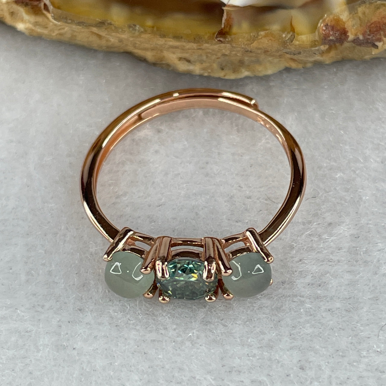 Natural Green Cubic Zirconia with Green Prehnite 1.56g 4.5 by 3.0mm 1 Bead - 4.0 by 2.5mm 2 Beads (Adjustable Size) - Huangs Jadeite and Jewelry Pte Ltd