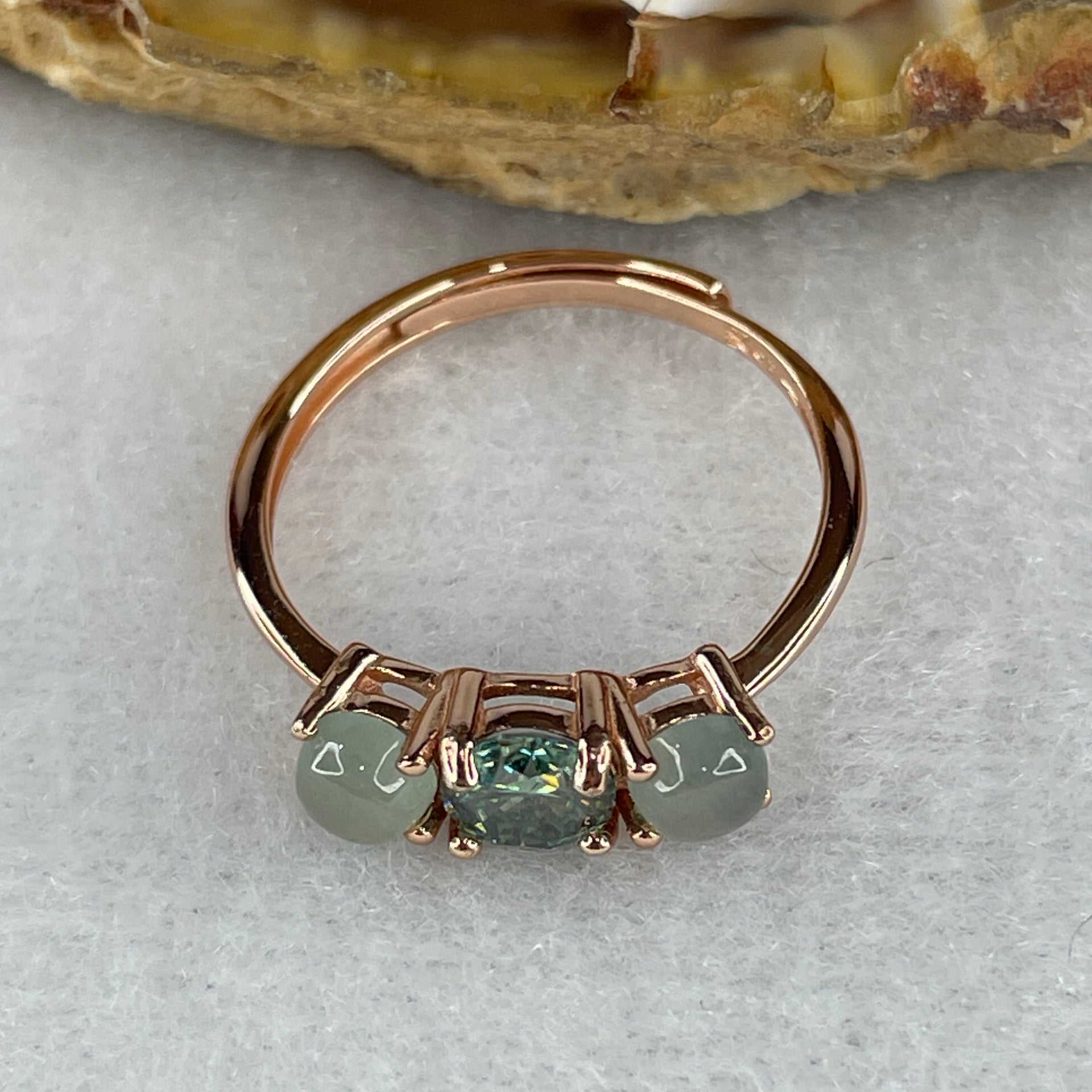 Natural Green Cubic Zirconia with Green Prehnite 1.56g 4.5 by 3.0mm 1 Bead - 4.0 by 2.5mm 2 Beads (Adjustable Size) - Huangs Jadeite and Jewelry Pte Ltd