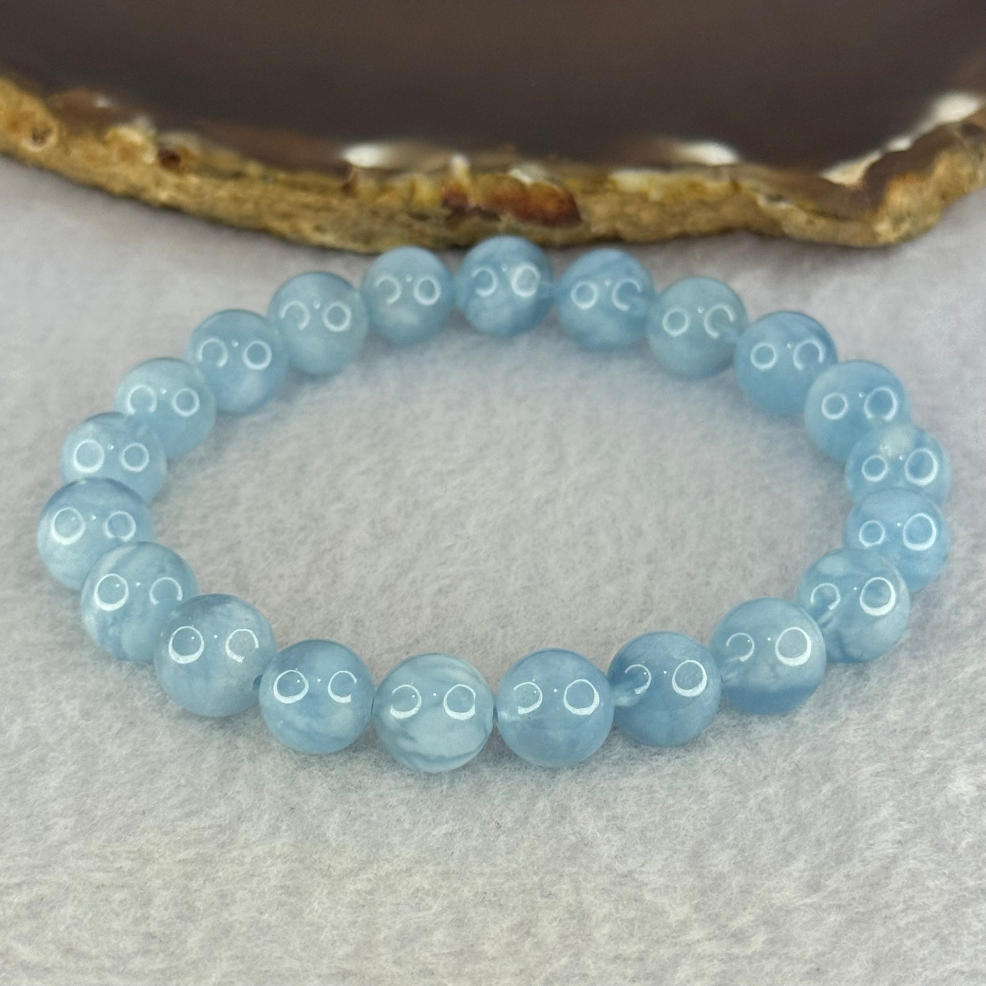 Natural Aquamarine Beads Bracelet 23.56g 16.5cm 9.4mm 21 Beads - Huangs Jadeite and Jewelry Pte Ltd