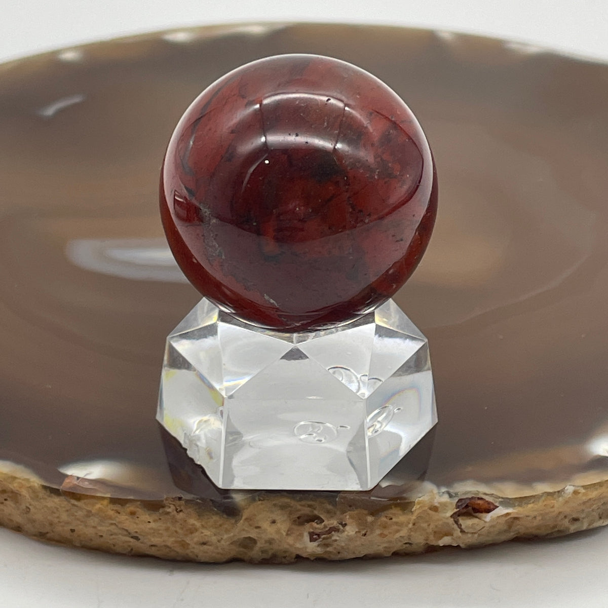 Natural Red Jasper Mini Sphere Ball with Clear Acrylic Stand Display | (48.91g | 30.4mm | 44.0mm | Anchor, Supreme Nurturer & Endurance Catalyst, 360° Energy Harmonizer & Feng Shui Stability Catalyst)