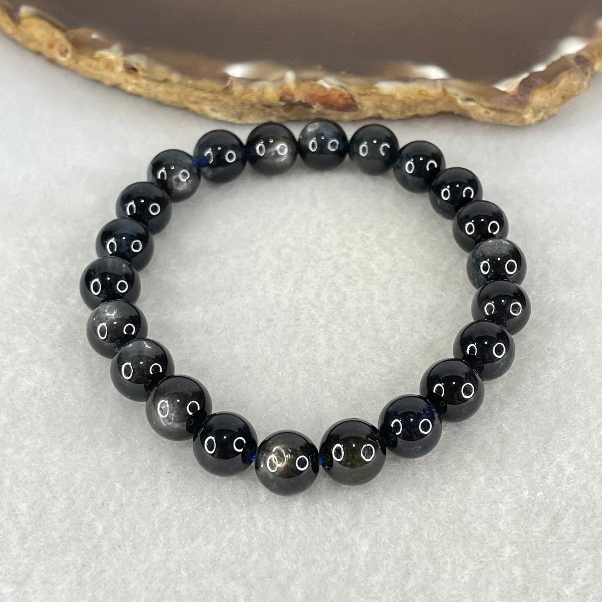 Good Grade Natural Devils Blue Beryl Aquamarine Beads Bracelet 20.54g 16cm 8.9mm 22 Beads - Huangs Jadeite and Jewelry Pte Ltd