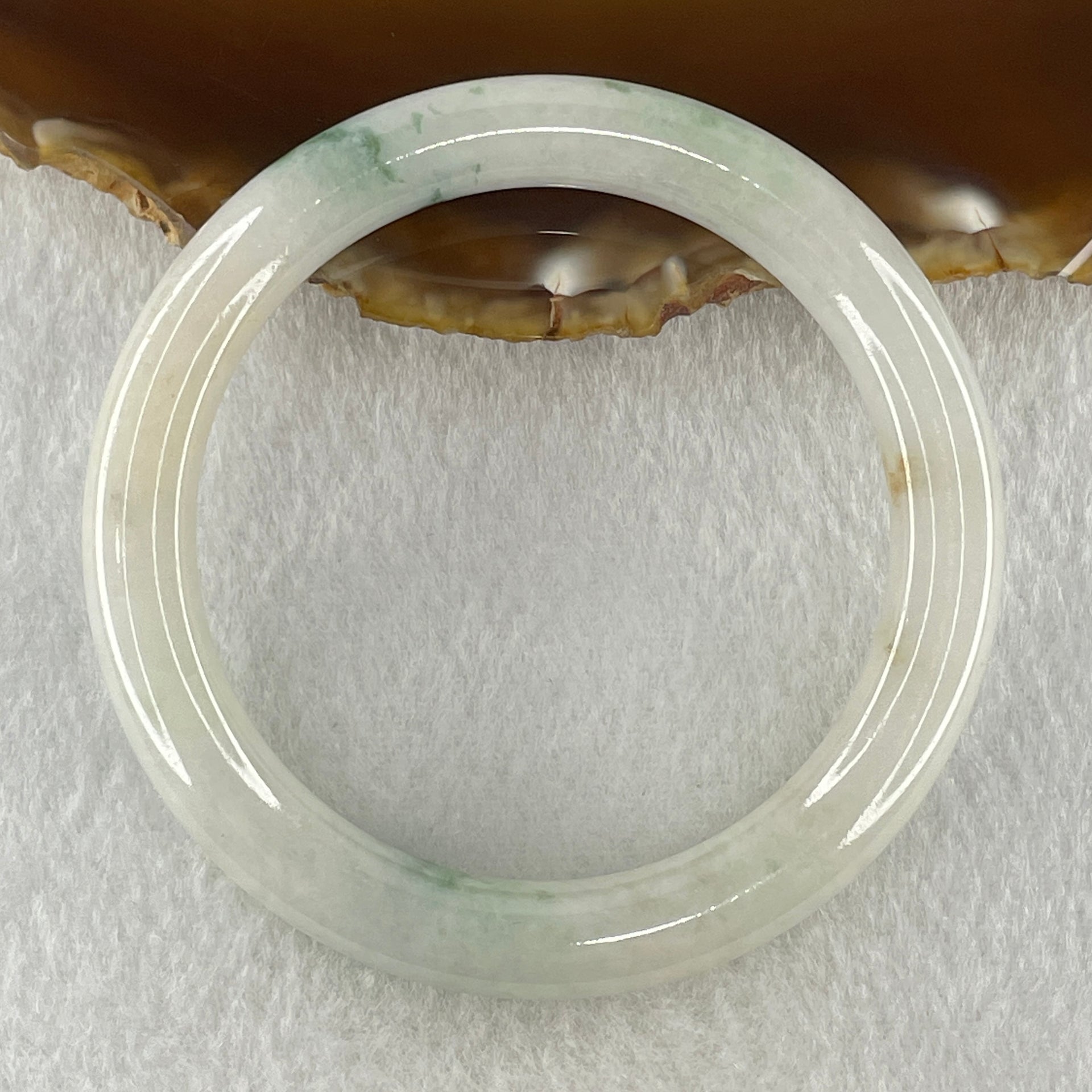 Natural Type A Faint Green with Blueish Green Piao Hua Flora Jadeite Bangle 37.89g Inner Diameter 53.5mm 8.4 by 9.5mm (Very Very Slight Internal Lines) - Huangs Jadeite and Jewelry Pte Ltd