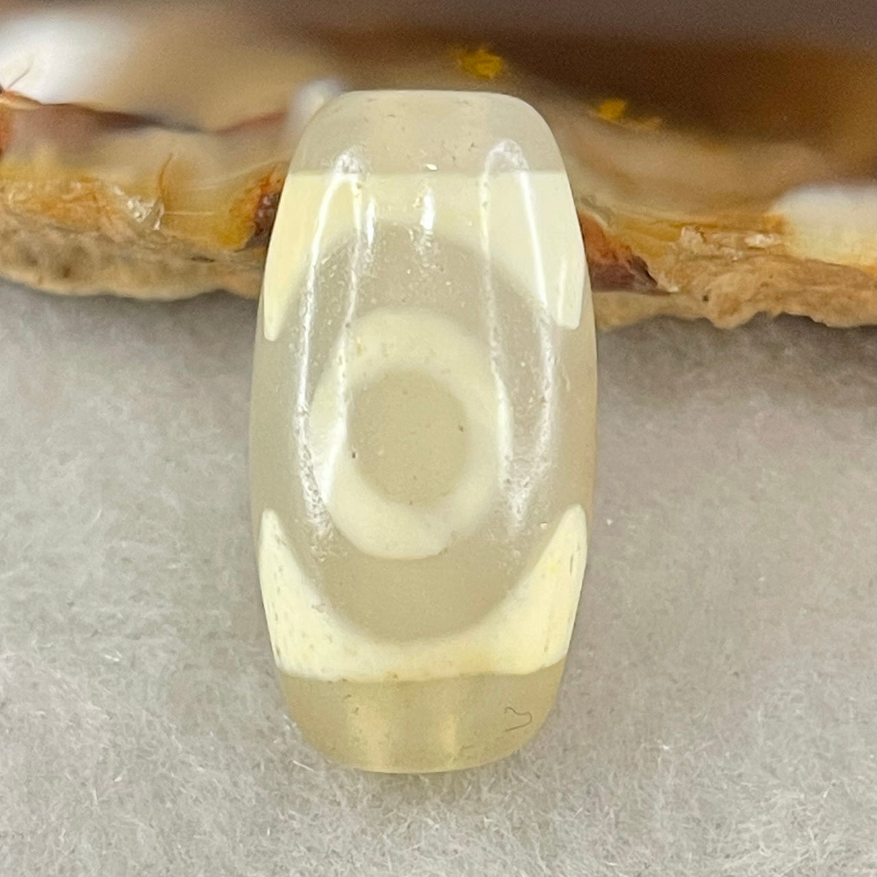 Natural Powerful Tibetan Old Oily Agate 3 Eyes Dzi Bead Heavenly Master (Tian Zhu) 三眼天诛 3.22g 20.0 by 10.4mm - Huangs Jadeite and Jewelry Pte Ltd
