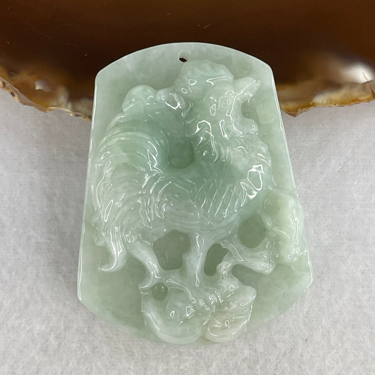 Certified Type A Light Green Jadeite Rooster on Gold Ingot Pendant | Wealth Abundance & Dawn Prosperity Shield (40.34g | 54.1x42.4x10.4mm | Synergy, Zodiac Rooster Luck, Abundance Magnet & Protection Talisman)
