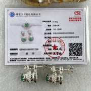 Type A Natural Full Old Mine Spicy Green Jadeite Cabochon 9.2 by 8.1 by 3.5mm Stone for Setting 31.90g (On Silver Earrings Mold) - Huangs Jadeite and Jewelry Pte Ltd