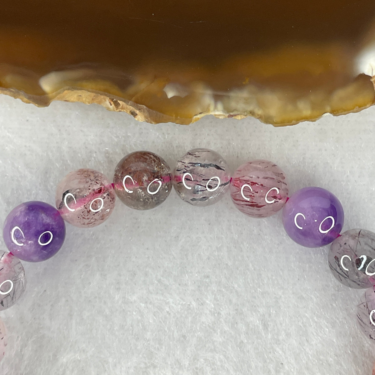 Certified Above Average Grade Natural Super 7 Crystal Beads Bracelet | 8.4mm Sacred 7-Mineral Synergy Power (17.51g | 15.5cm Petite Wrist Sizing | 23 Beads)