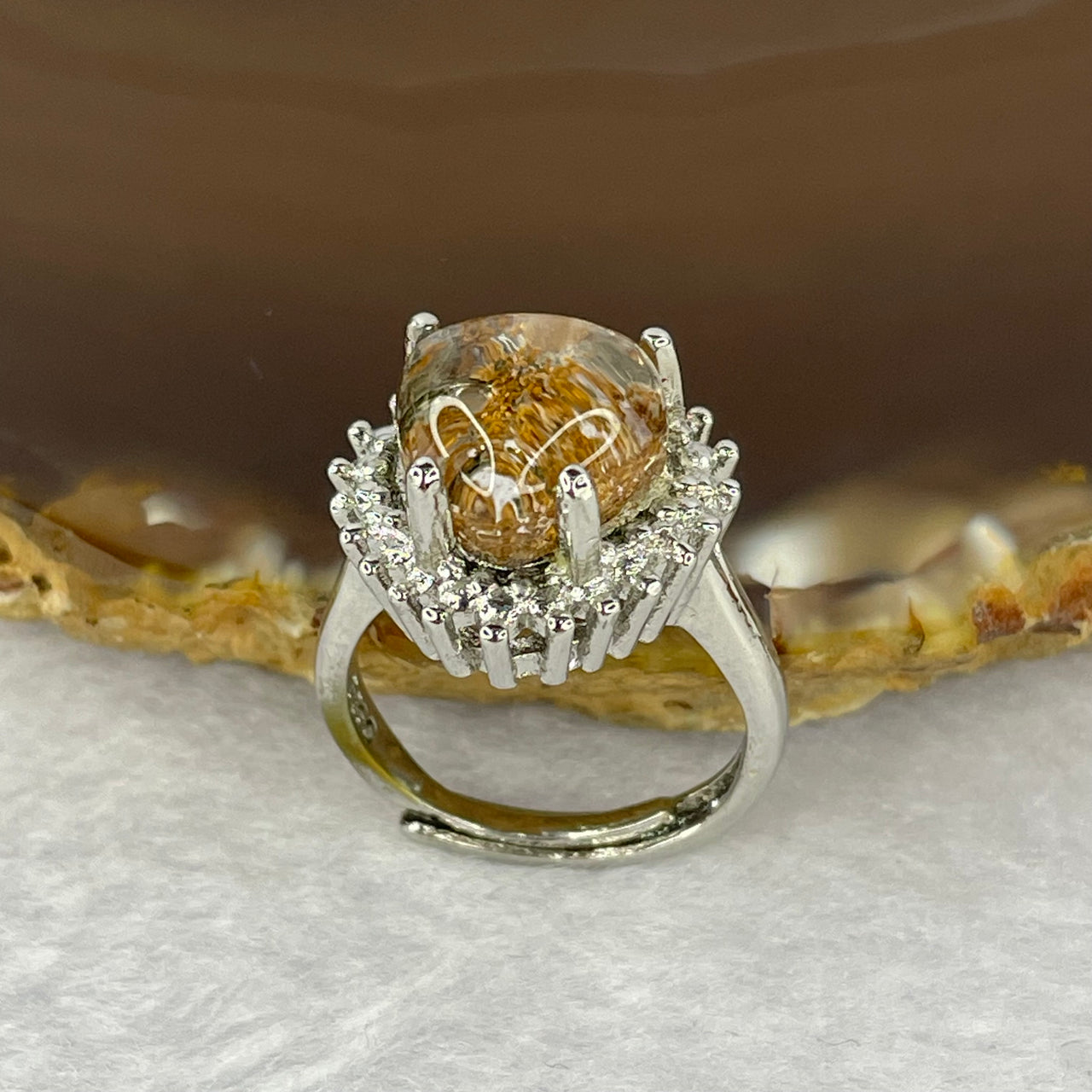 Natural Phantom Quartz in 925 Sliver Ring 4.99g 9.9 by 10.6 by 6.8mm Adjustable Size - Huangs Jadeite and Jewelry Pte Ltd