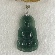 Natural Type A Icy Blueish Green Jadeite Amitabha Buddha Pendant in S925 Silver | (8.38g | 45.2 x 26.6 x 4.0mm | Infinite Light, Compassion & Lifelong Protection Anchor, Feng Shui Guardian & Executive Peace Pendant) - Huangs Jadeite and Jewelry Pte Ltd