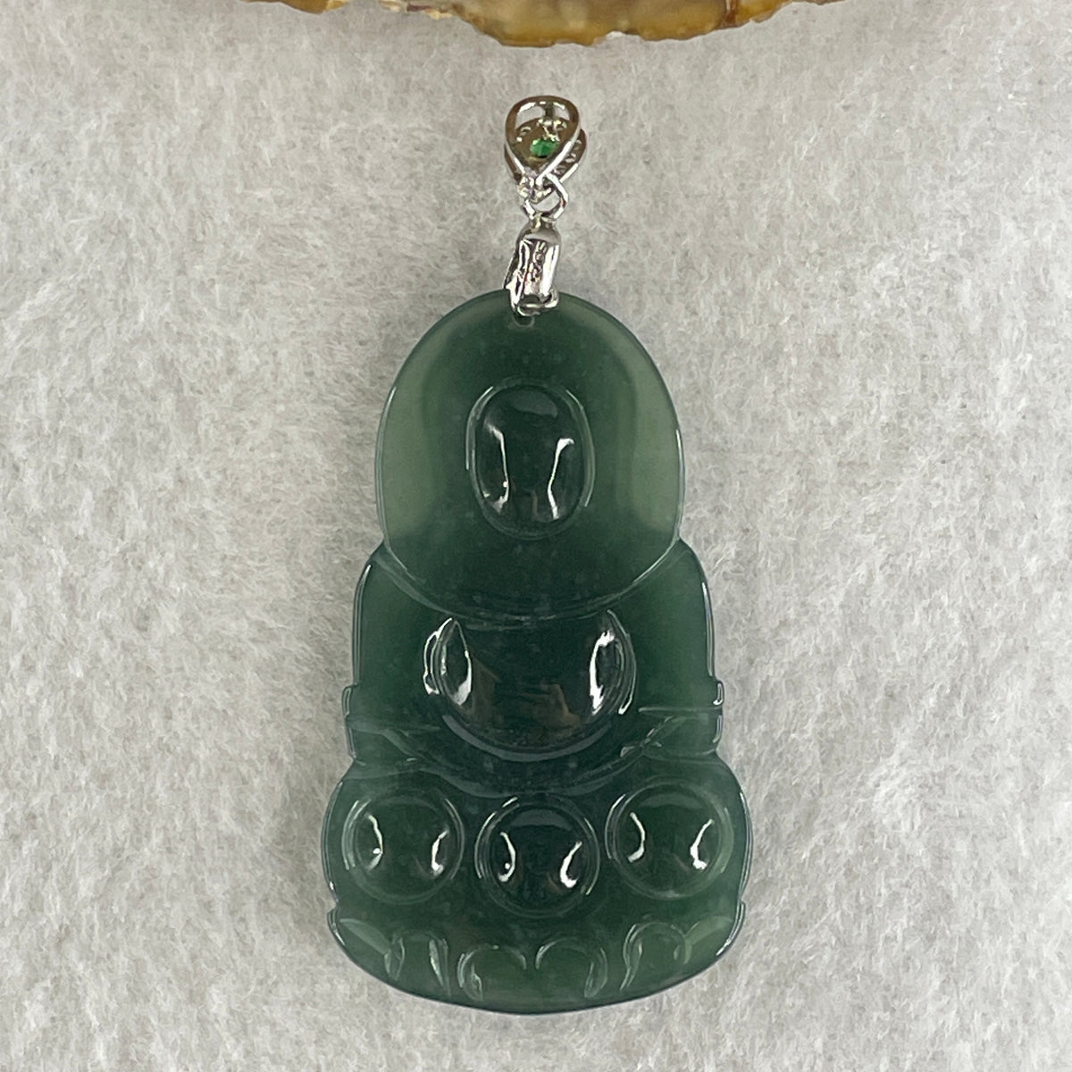 Natural Type A Icy Blueish Green Jadeite Amitabha Buddha Pendant in S925 Silver | (8.38g | 45.2 x 26.6 x 4.0mm | Infinite Light, Compassion & Lifelong Protection Anchor, Feng Shui Guardian & Executive Peace Pendant) - Huangs Jadeite and Jewelry Pte Ltd
