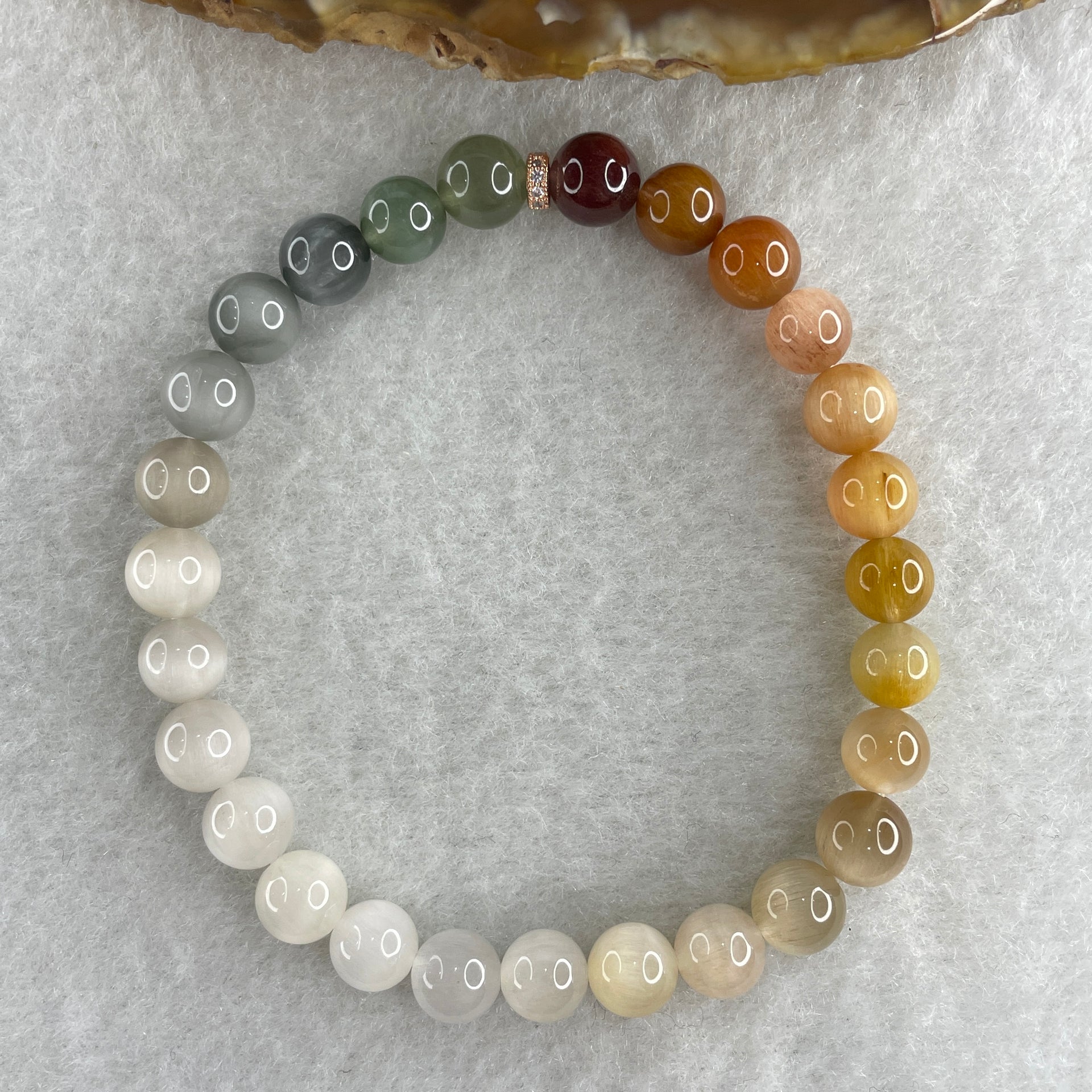 Good Grade Natural Muti Color Rabbit Hair Rutilated Quartz Beads Bracelet 11.15g 15.5cm 6.9mm 27 Beads - Huangs Jadeite and Jewelry Pte Ltd