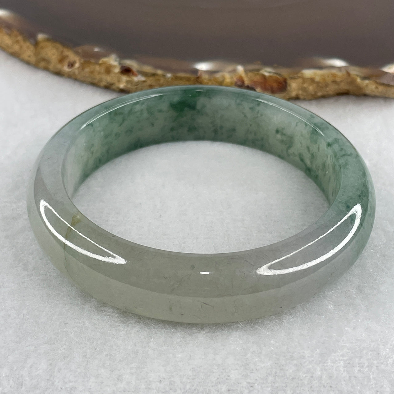 Certified Type A Light Green with Blueish Green Piao Hua Jadeite Bangle | Untreated Floating Flower Fei Cui Bangle (56.21g | Inner Diameter 53.5mm | 13.6 x 8.0mm) (Very Slight Internal Line)