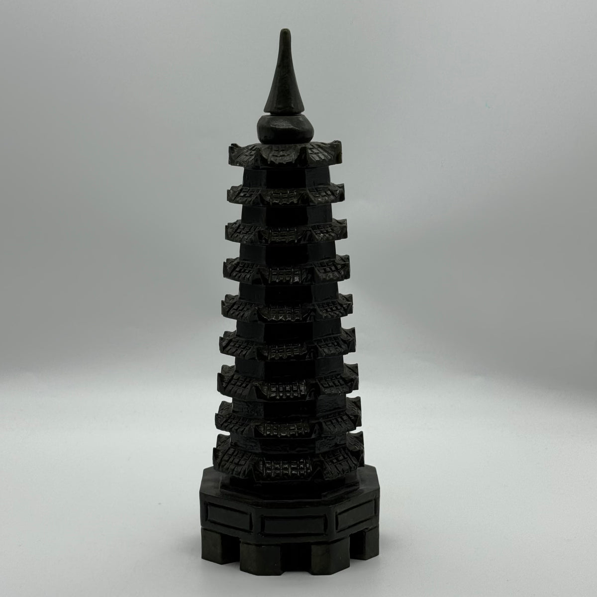 Natural Dark Green Serpentine Pagoda Display | Certified Untreated Gemstone Wen Chang Pagoda Sculpture (2,160.1g | 100.0 x 100.0 x 290.0mm)