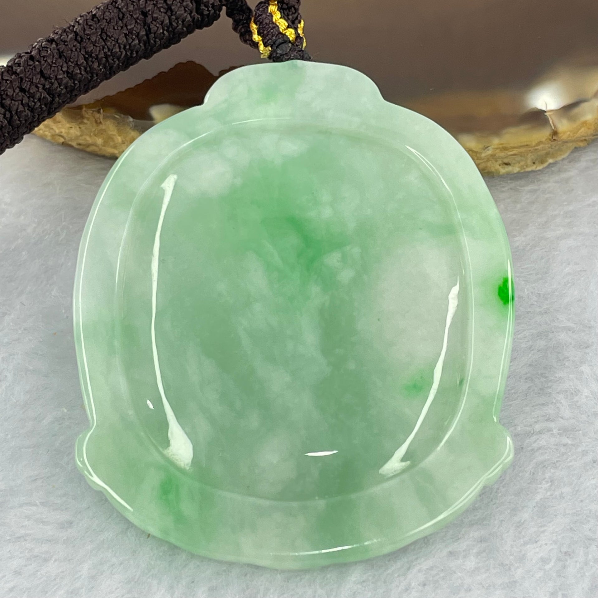 Type A Light Green with Apple Green Jadeite Guan Yin Bodhisattva Pendant 25.90g 53.3 by 44.5 by 6.2mm - Huangs Jadeite and Jewelry Pte Ltd