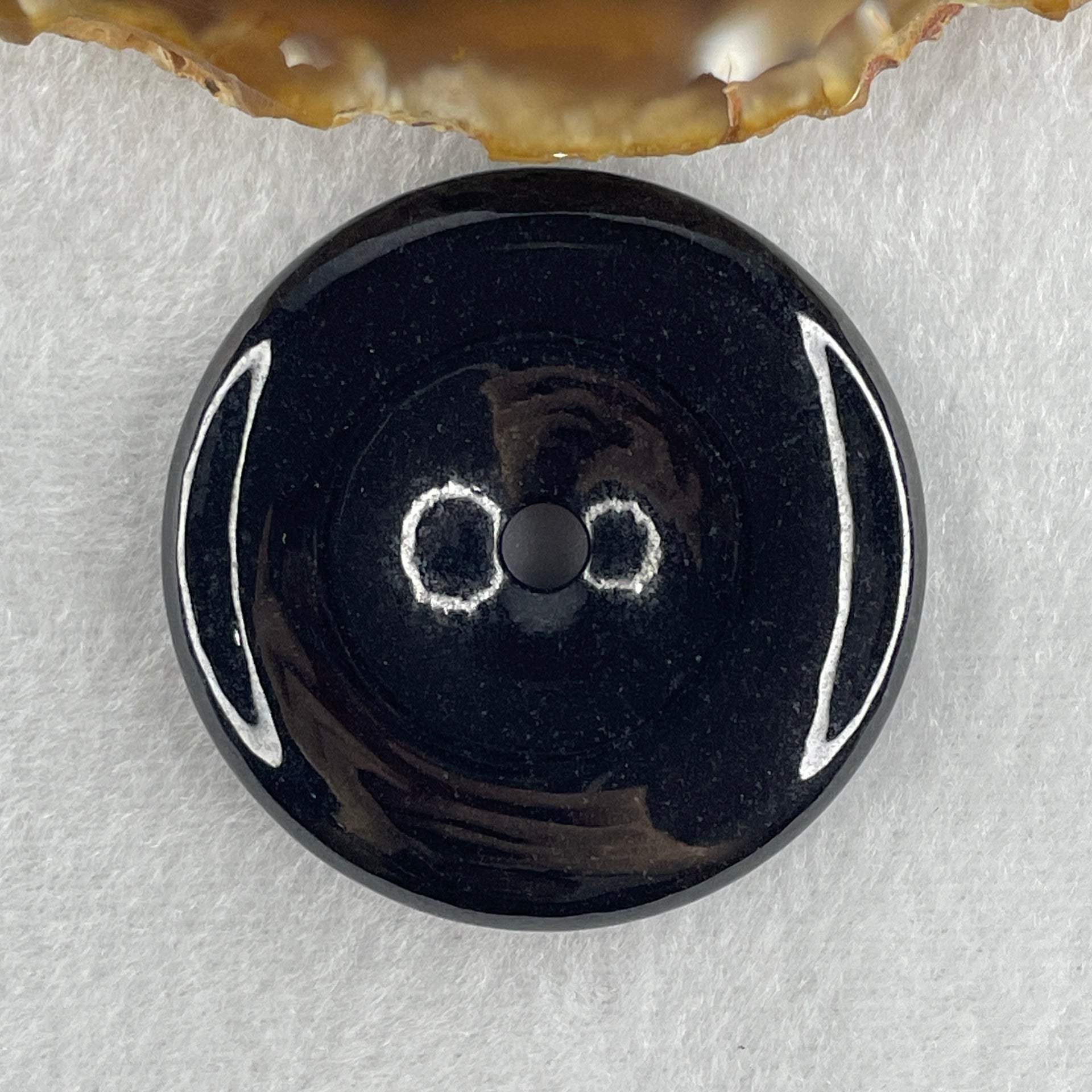 Type A Opaque Black Omphacite Jadeite Ping An Kou Donut Pendant 47.34g 48.3 by 9.9mm - Huangs Jadeite and Jewelry Pte Ltd