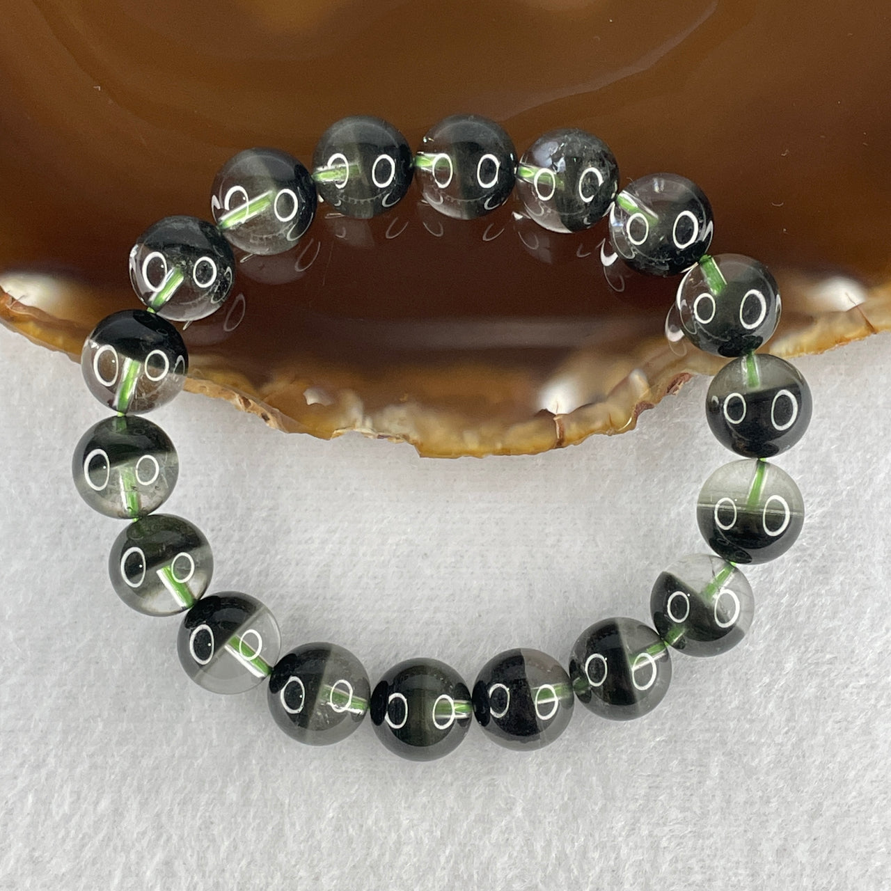 Collector Grade Natural Green Phantom Quartz Beads Bracelet 33.28g 16cm 11.2mm 18 Beads