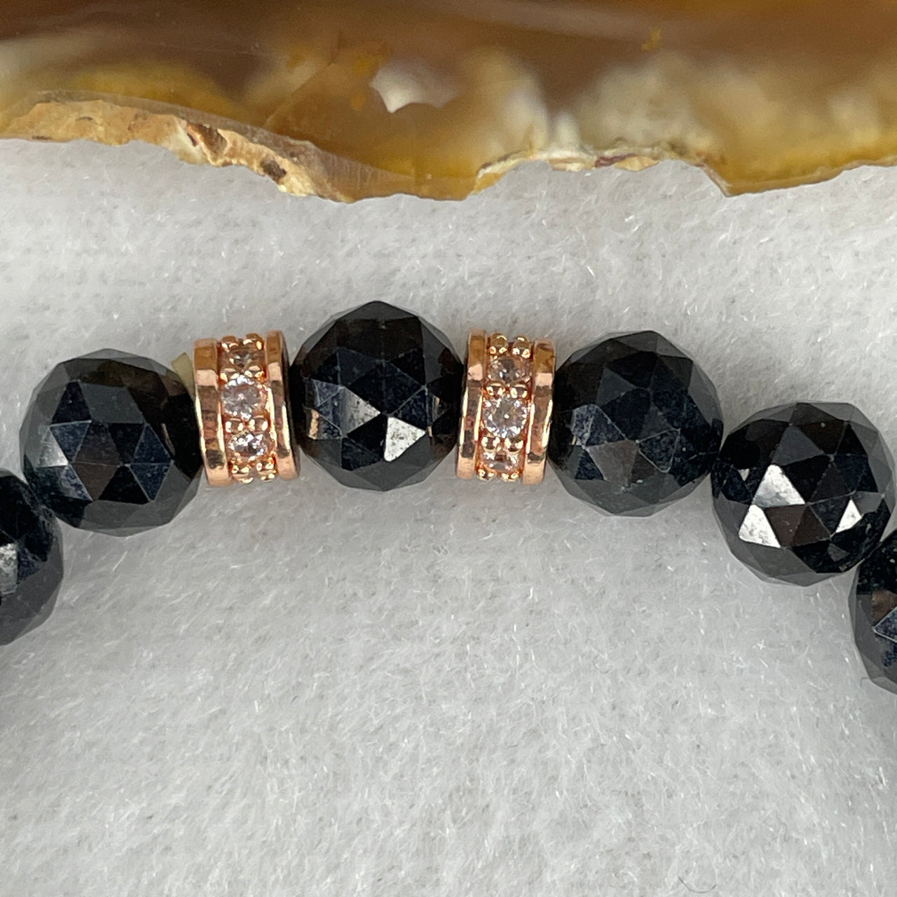 Certified Natural Type A Opaque Black Omphacite Jadeite Faceted Beads with Charm Bracelet 19.43g 15cm 8.0mm 23 Beads