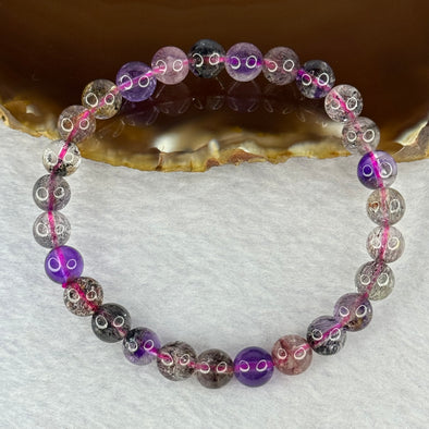 Good Grade Natural Super 7 Crystal Beads Bracelet 天然超级七水晶珠手链 12.44g 15.5cm 7.4mm 27 Beads - Huangs Jadeite and Jewelry Pte Ltd
