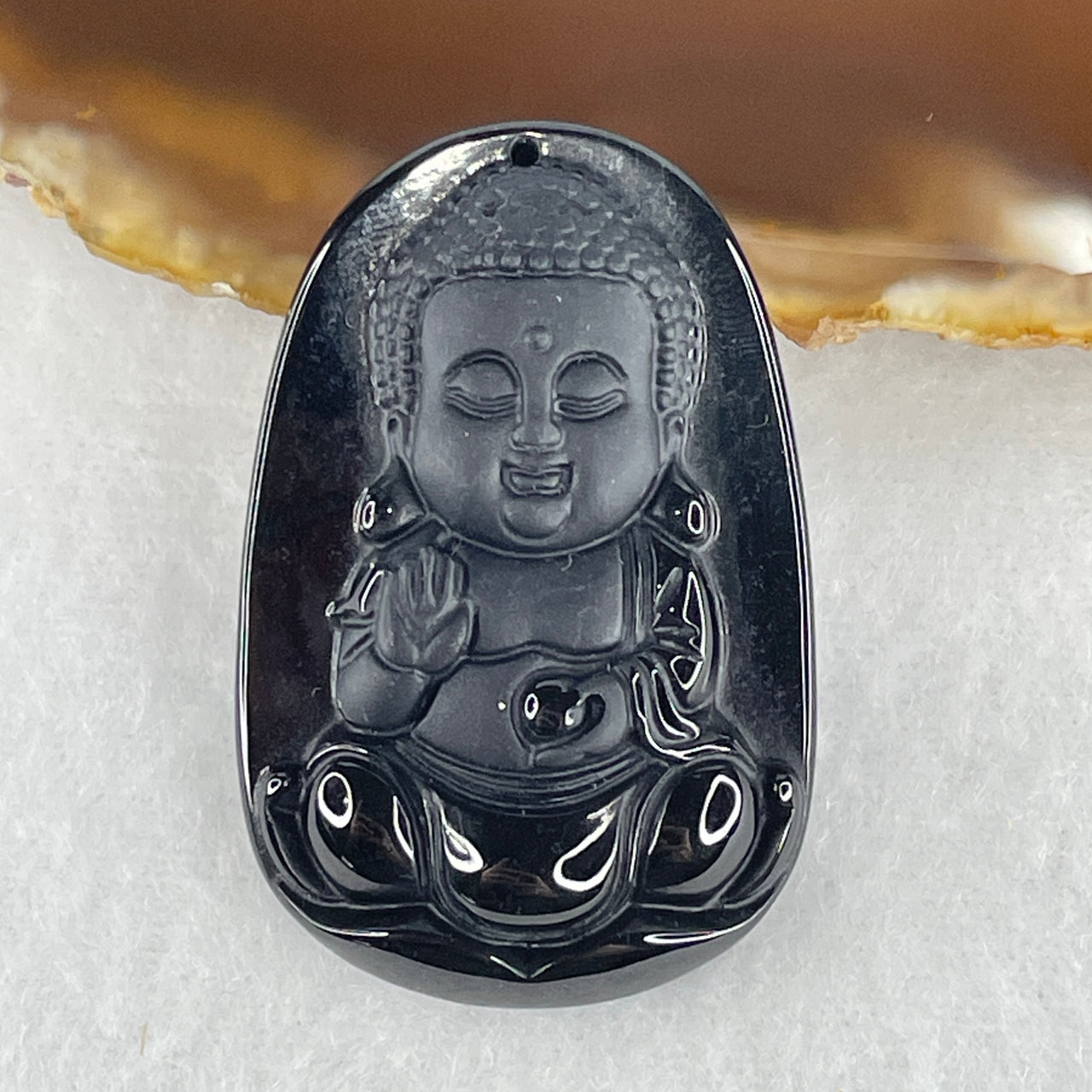 Certified Type A Opaque Black Omphacite Jadeite Baby Buddha Pendant | Pure Peace & Protection Talisman (14.18g | 42.0 x 27.9 x 8.6mm)