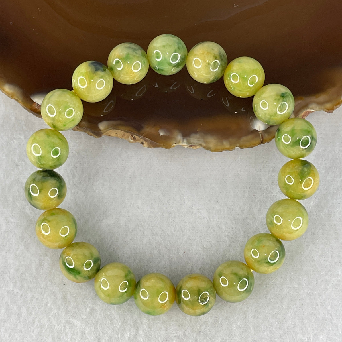Certified Natural Type A Yellow Jadeite with Green Piao Hua Beads Bracelet | 10.9mm Wealth Attraction & Heart Harmony (40.60g | 19 Beads | 16.5cm)
