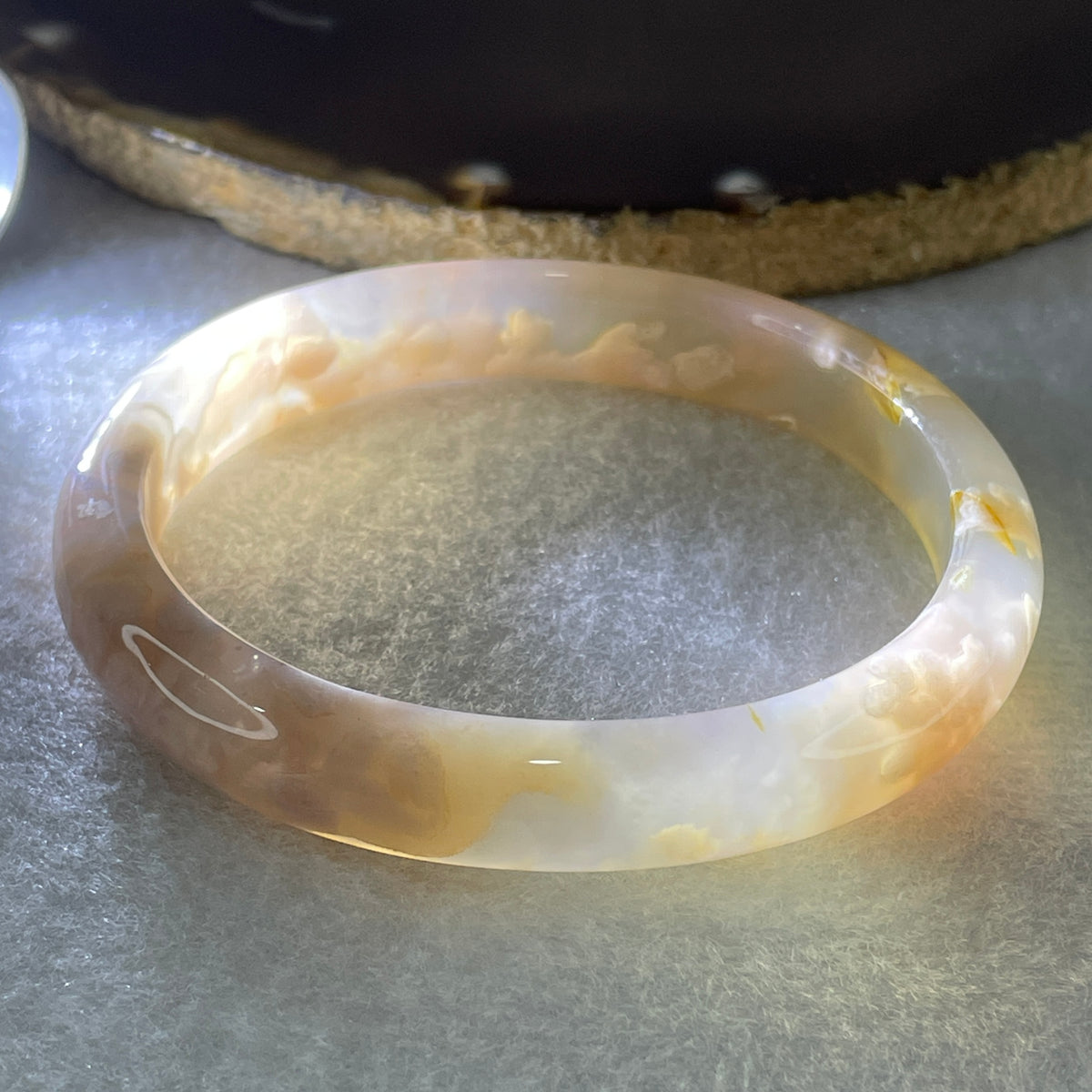 Natural Pink Flower Agate Oval Bangle Set 82.68g Inner Diameter 55.7mm 10.3 by 6.8mm (Very Very Slight External Rough) - Huangs Jadeite and Jewelry Pte Ltd