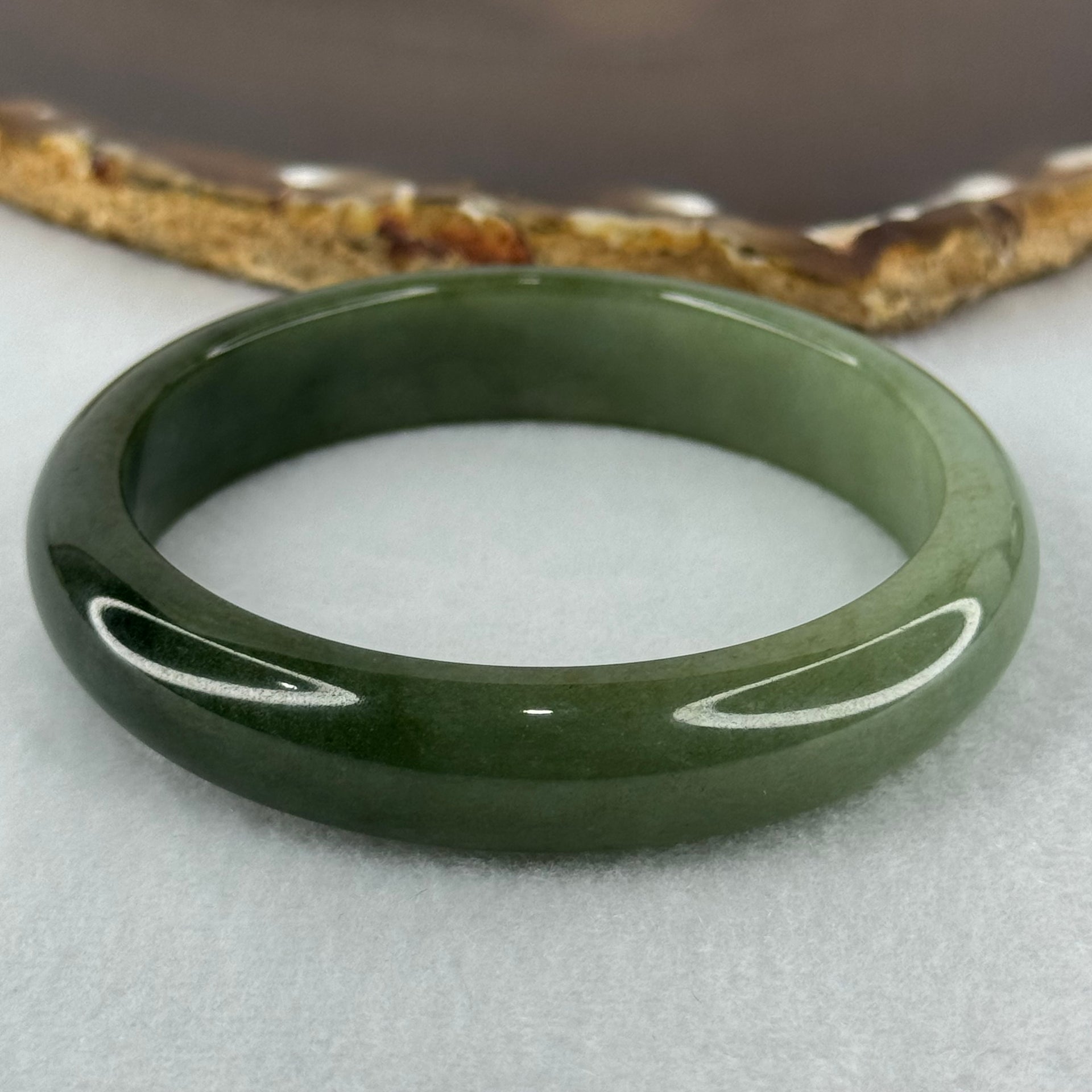 Type A Dark to Light Green Jadeite Bangle Internal Diameter 57.6mm 52.17g 13.3 by 7.4mm (Slight Internal Lines) - Huangs Jadeite and Jewelry Pte Ltd