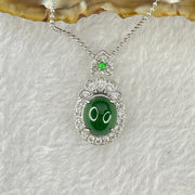 Type A Icy Green Omphasite Jadeite 11.1 by 9.2 by 6.0mm With Crystals in S925 Sliver Necklace 5.28g - Huangs Jadeite and Jewelry Pte Ltd
