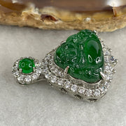 Natural Type A Omphacite Spicy Green Jadeite Milo Buddha Pendant in S925 Silver | (4.47g | 12.5 x 16.5 x 3.0mm | Power Catalyst, Laughing Buddha Joy & Fortune Anchor, Feng Shui Harmony & Abundance Pendant) - Huangs Jadeite and Jewelry Pte Ltd
