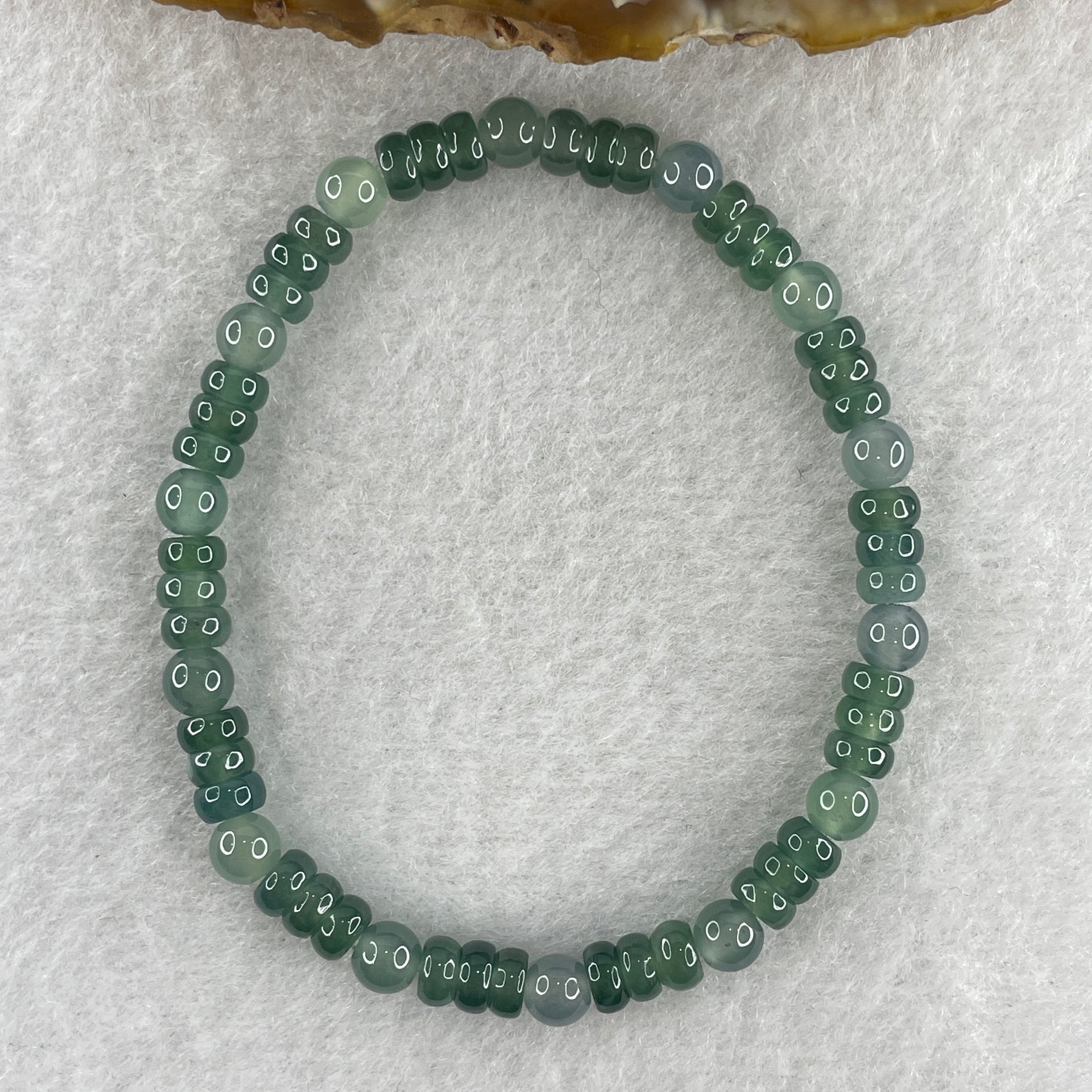 Natural Type A Semi Icy Blueish Green Jadeite Donut Beads Bracelet 8.59g 15cm 5.0mm 56Beads - Huangs Jadeite and Jewelry Pte Ltd